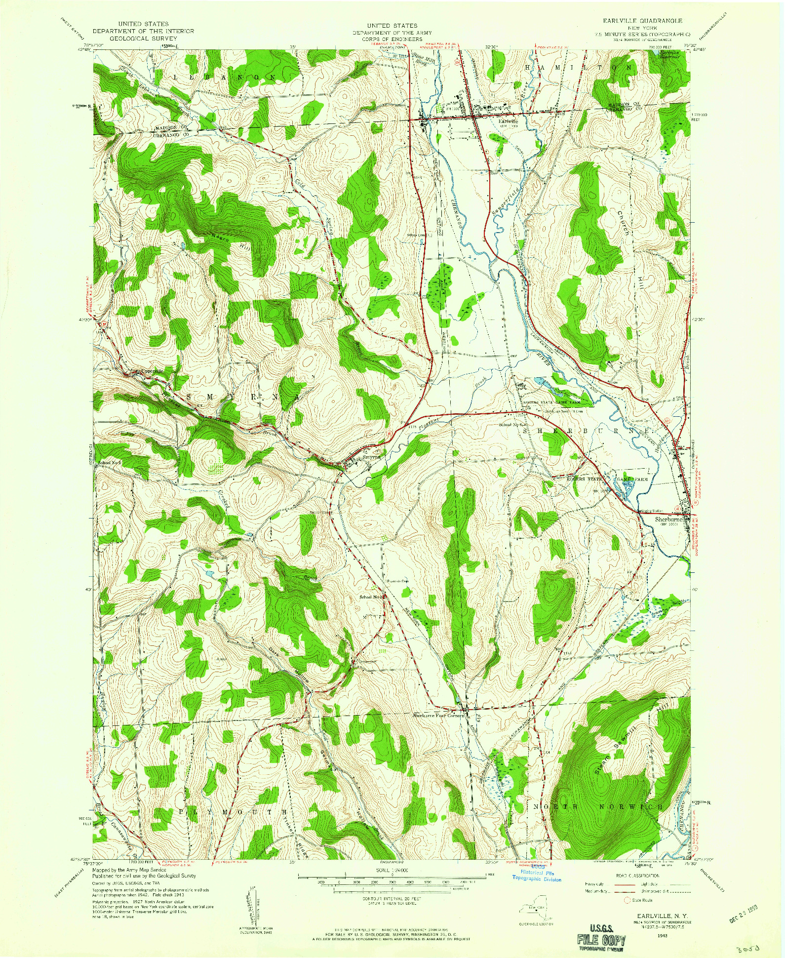 USGS 1:24000-SCALE QUADRANGLE FOR EARLVILLE, NY 1943