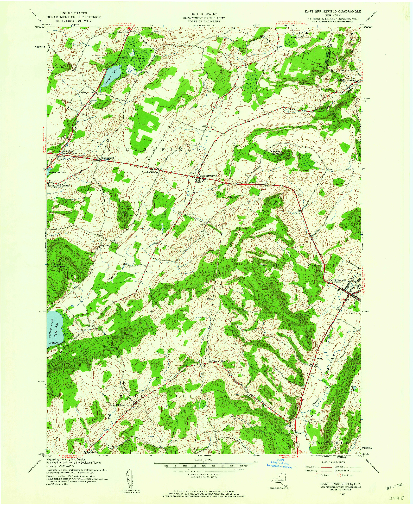 USGS 1:24000-SCALE QUADRANGLE FOR EAST SPRINGFIELD, NY 1943