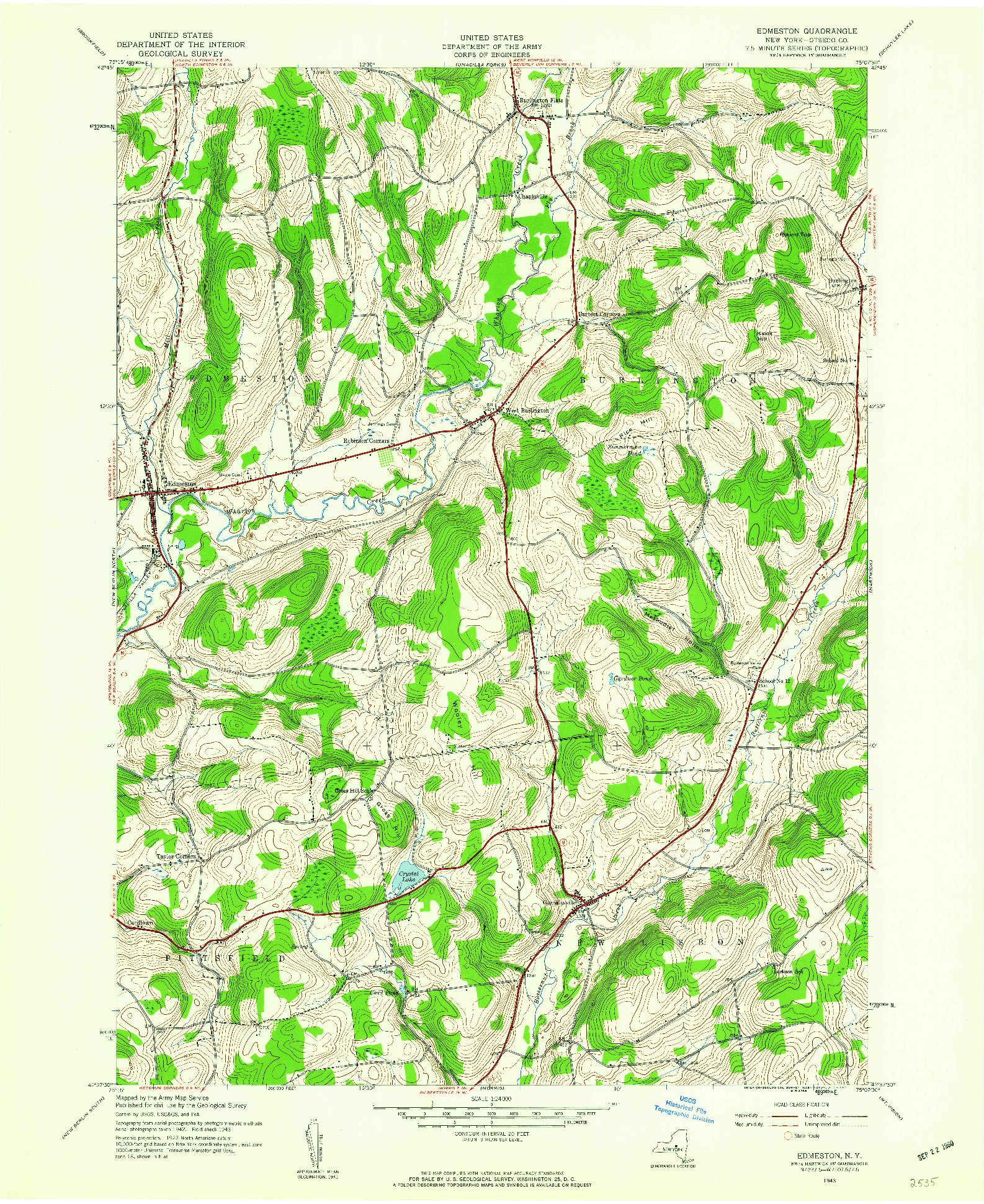 USGS 1:24000-SCALE QUADRANGLE FOR EDMESTON, NY 1943