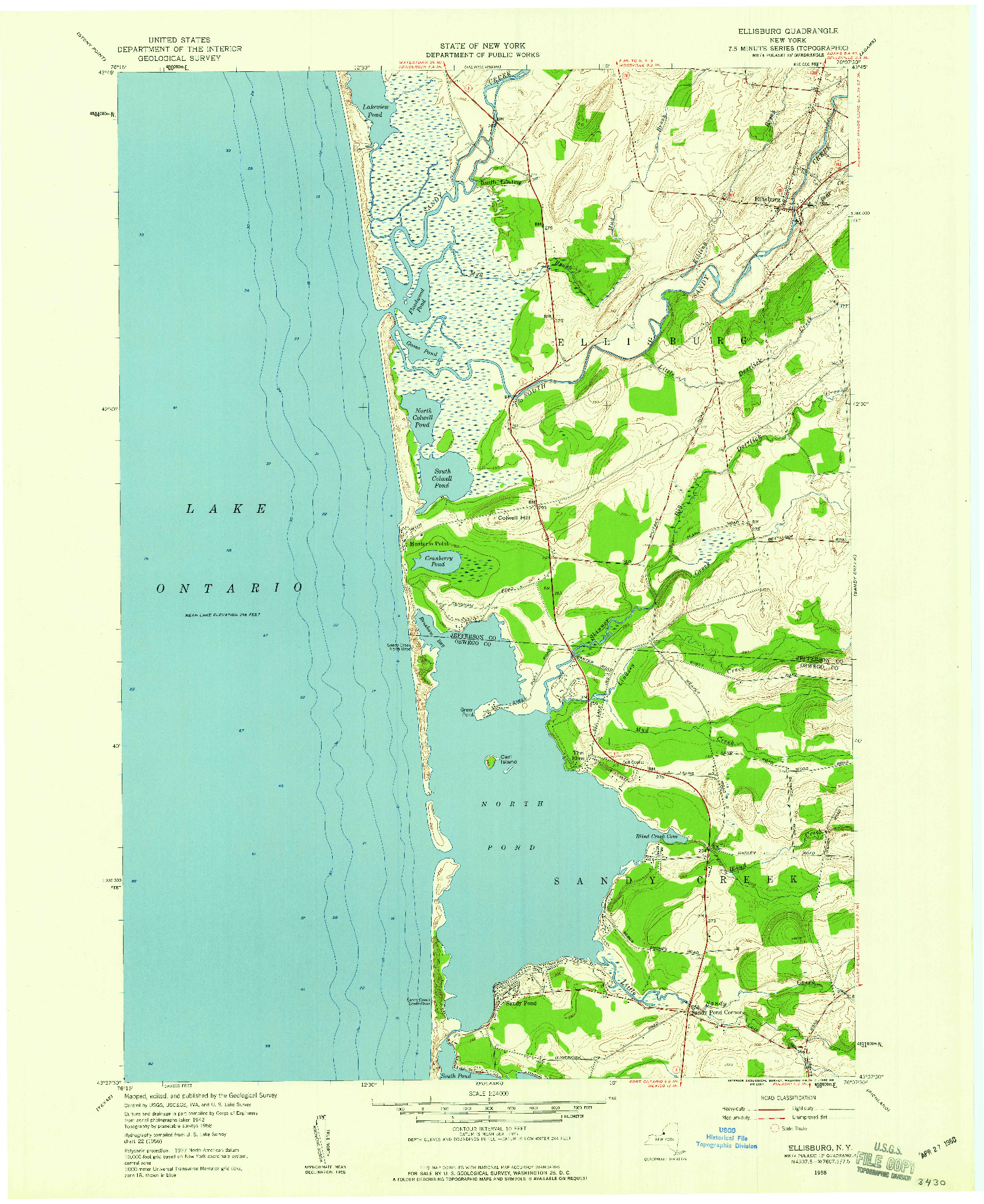 USGS 1:24000-SCALE QUADRANGLE FOR ELLISBURG, NY 1958