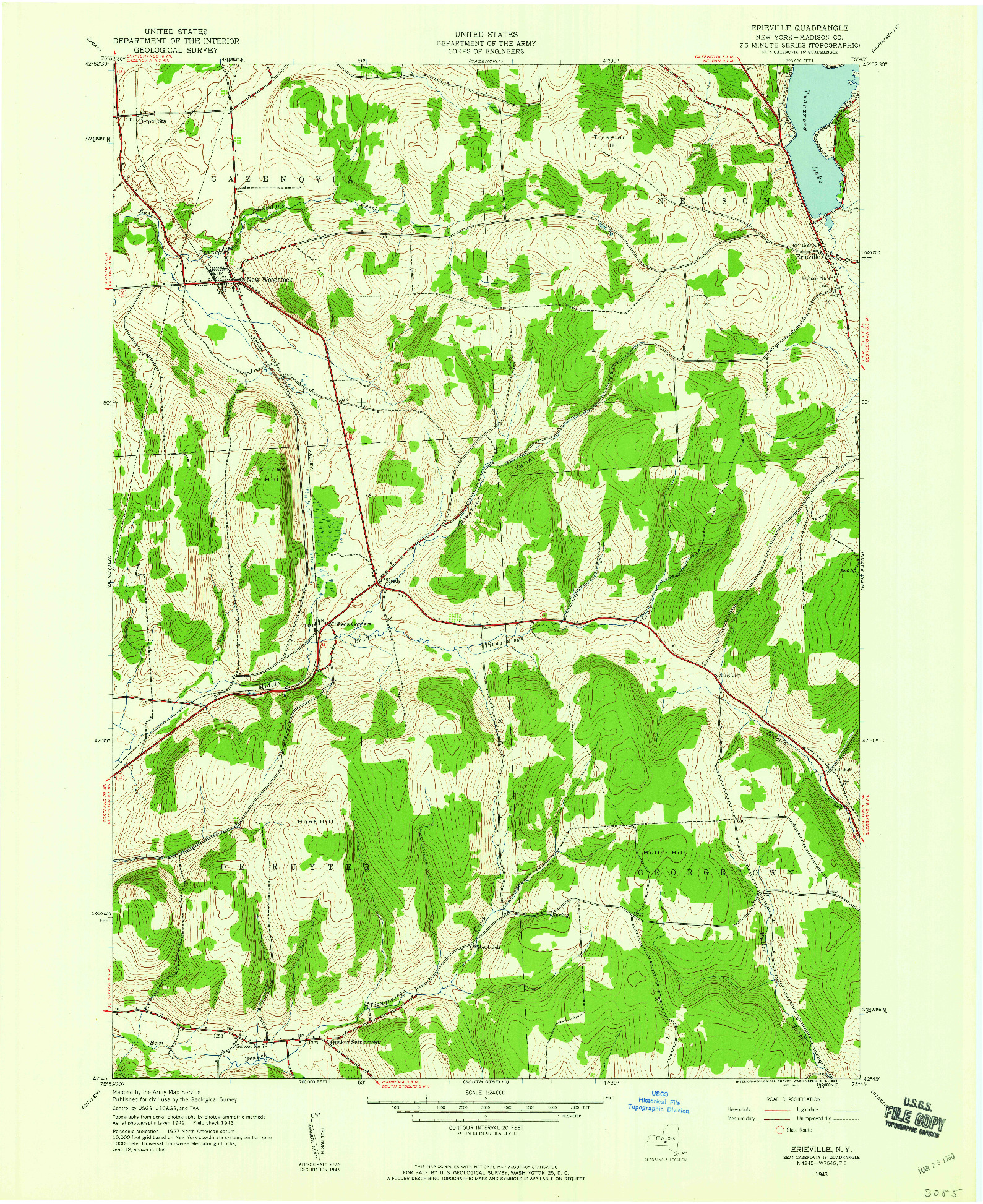 USGS 1:24000-SCALE QUADRANGLE FOR ERIEVILLE, NY 1943