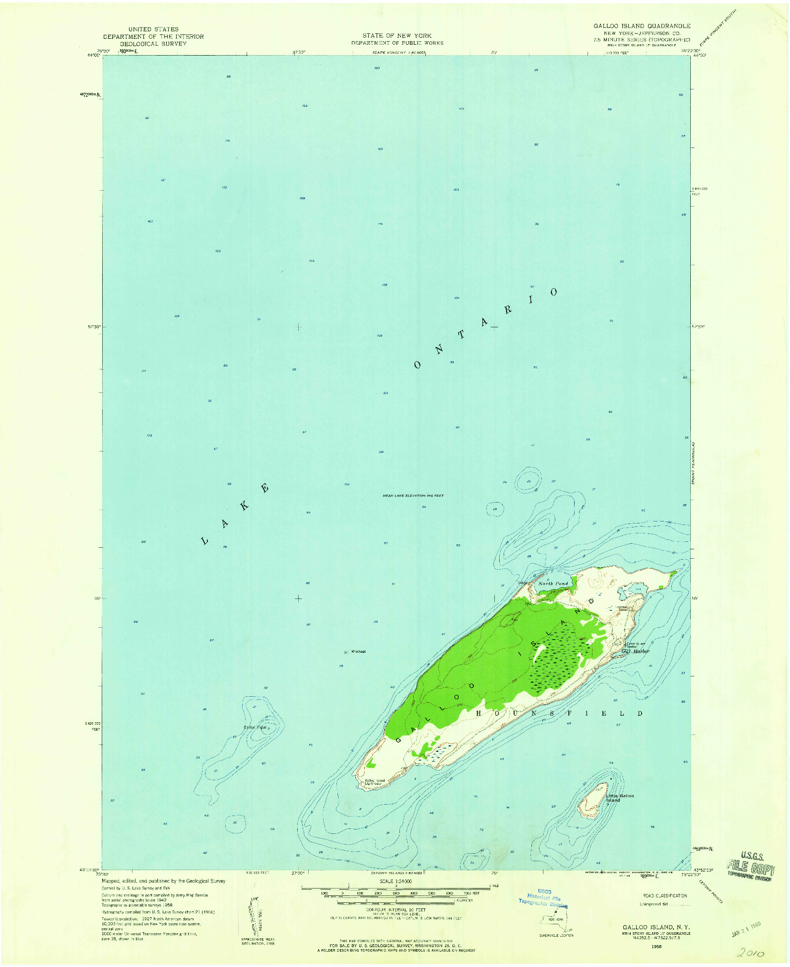USGS 1:24000-SCALE QUADRANGLE FOR GALLOO ISLAND, NY 1958