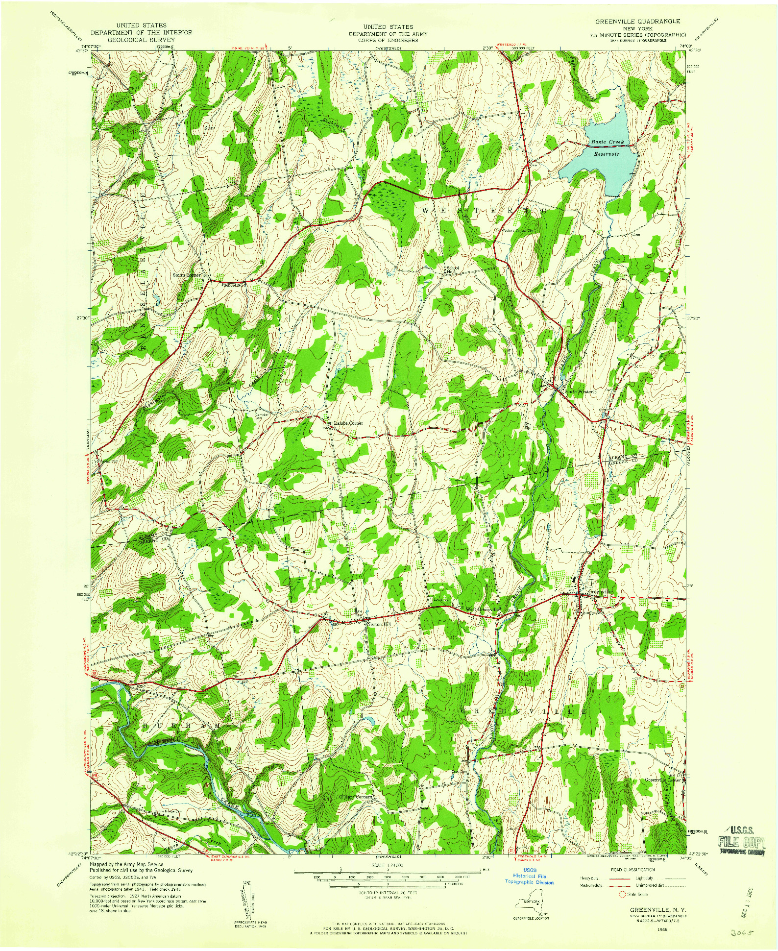 USGS 1:24000-SCALE QUADRANGLE FOR GREENVILLE, NY 1945