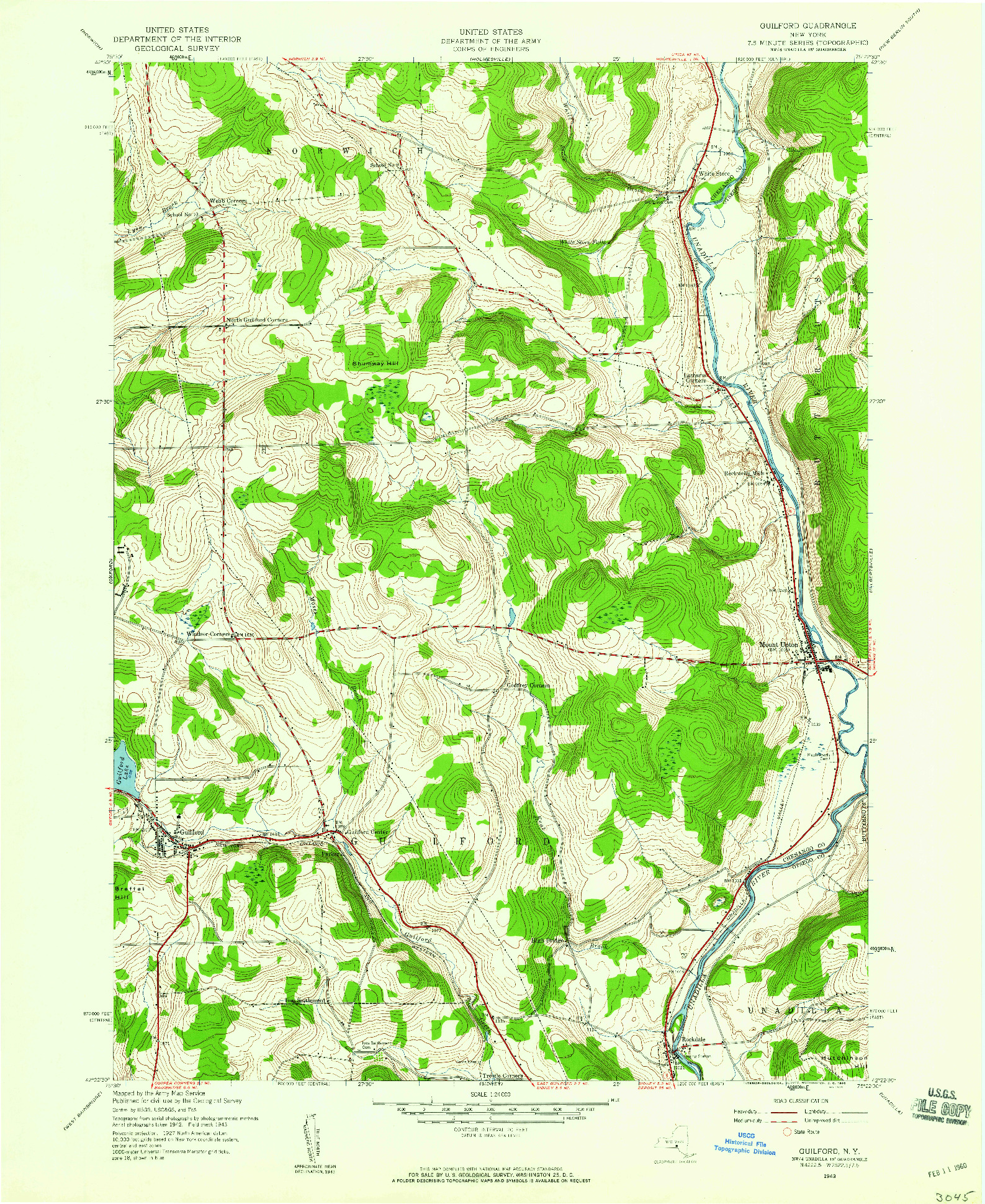 USGS 1:24000-SCALE QUADRANGLE FOR GUILFORD, NY 1943