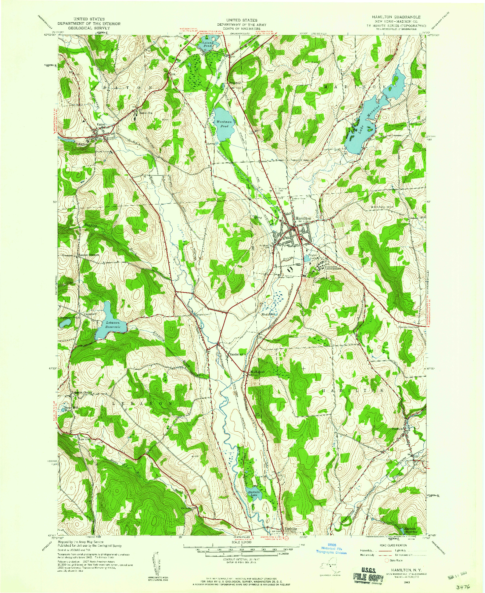 USGS 1:24000-SCALE QUADRANGLE FOR HAMILTON, NY 1943