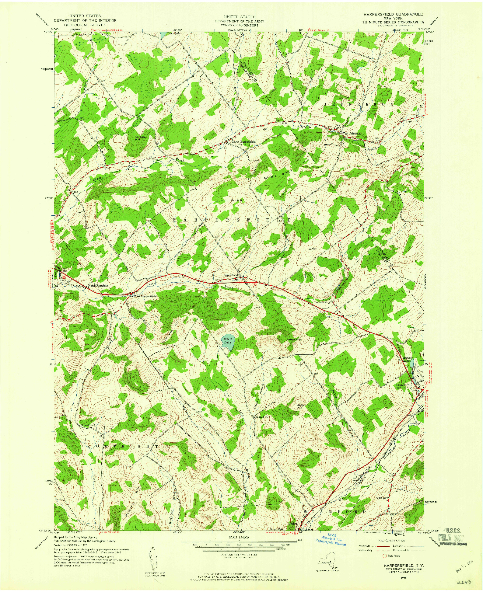 USGS 1:24000-SCALE QUADRANGLE FOR HARPERSFIELD, NY 1945
