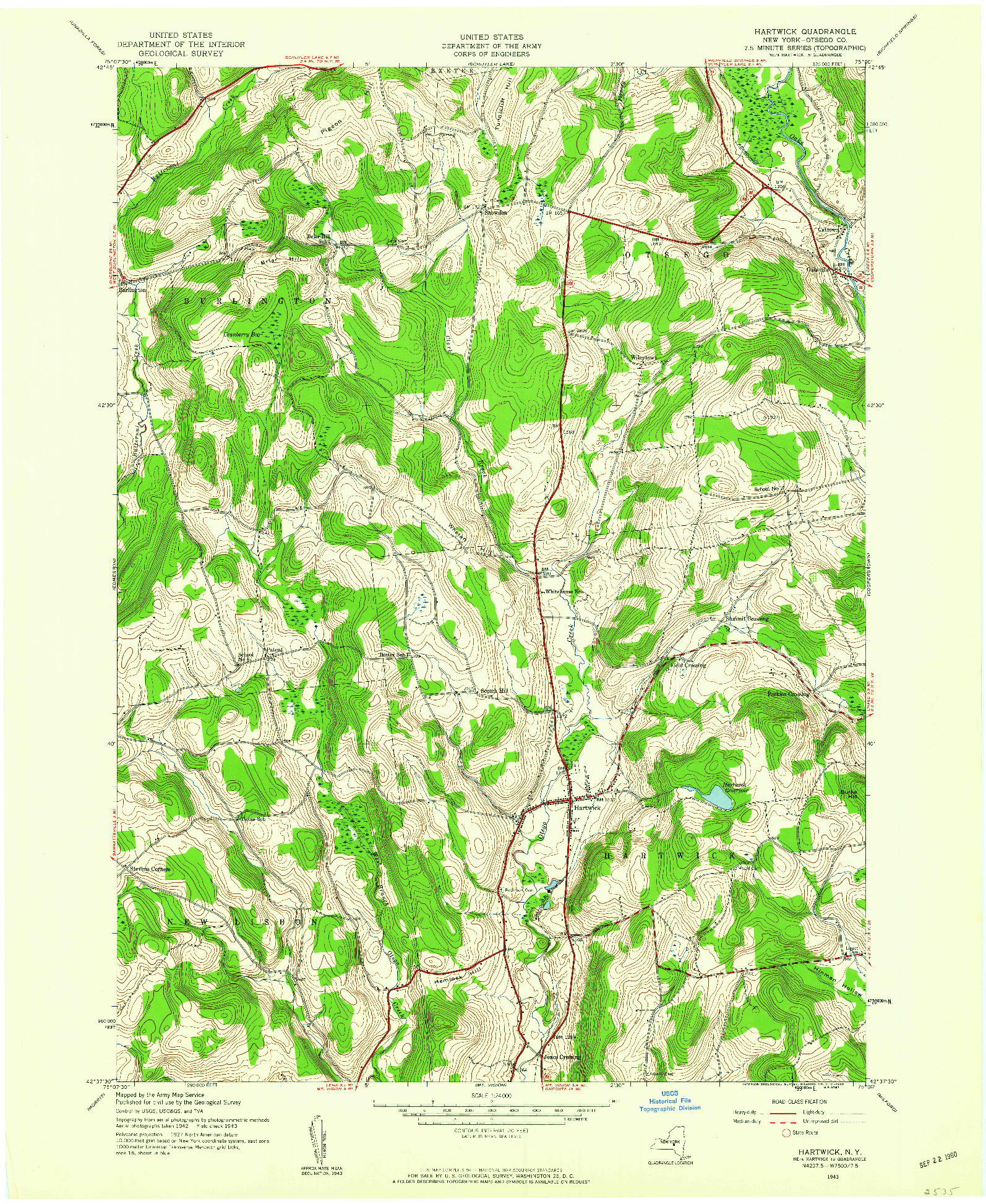 USGS 1:24000-SCALE QUADRANGLE FOR HARTWICK, NY 1943