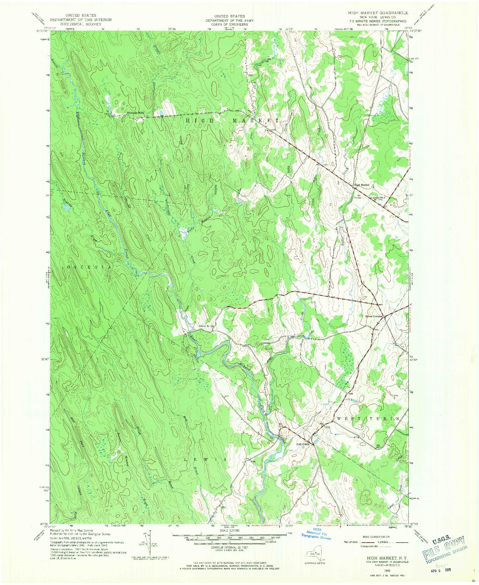 USGS 1:24000-SCALE QUADRANGLE FOR HIGH MARKET, NY 1943