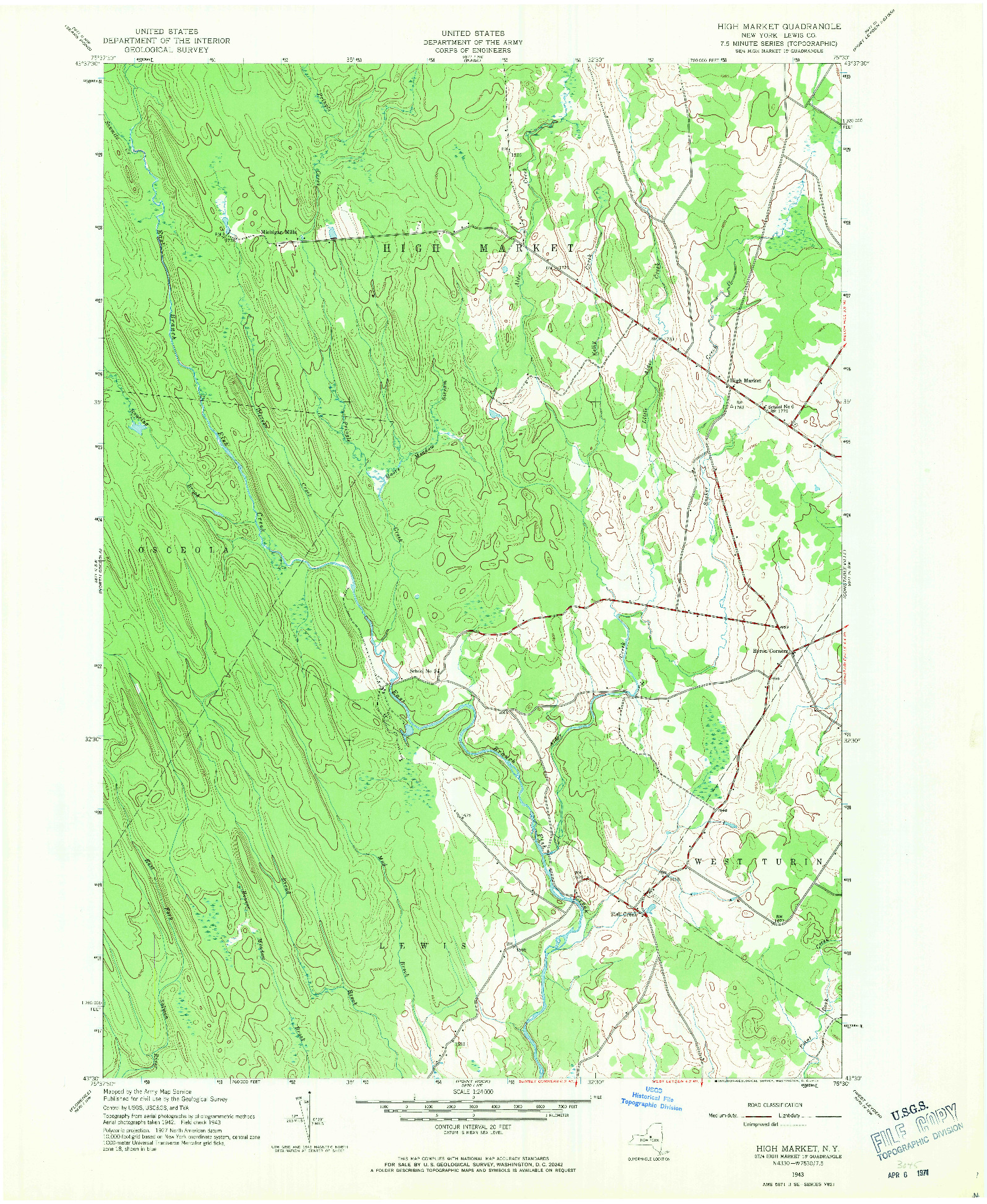 USGS 1:24000-SCALE QUADRANGLE FOR HIGH MARKET, NY 1943