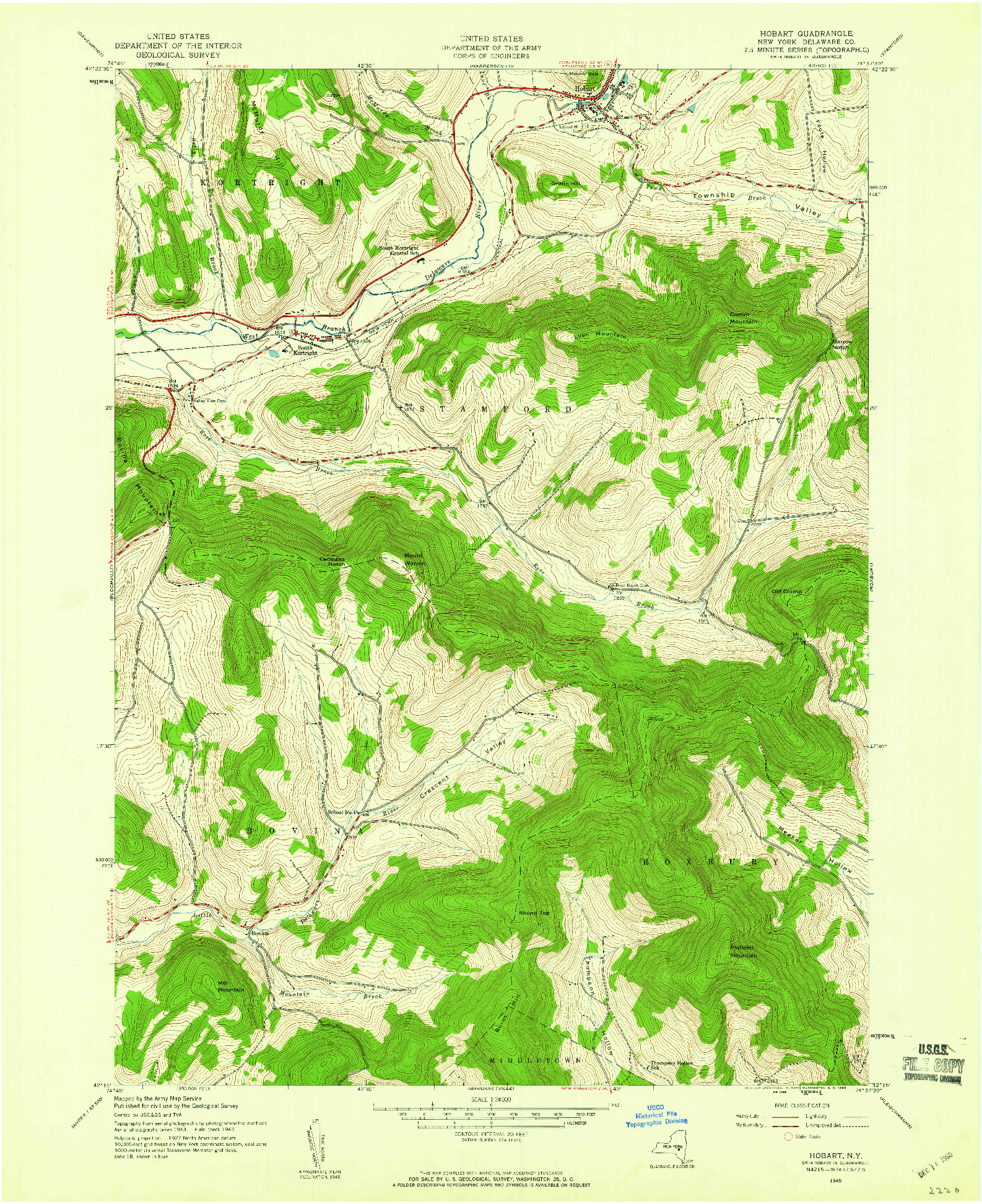 USGS 1:24000-SCALE QUADRANGLE FOR HOBART, NY 1945