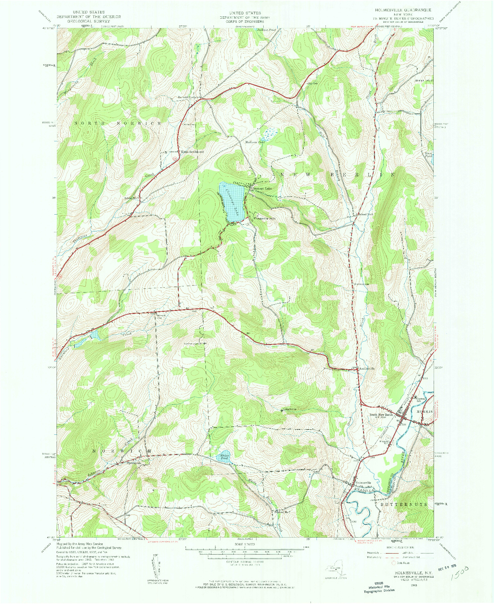USGS 1:24000-SCALE QUADRANGLE FOR HOLMESVILLE, NY 1943