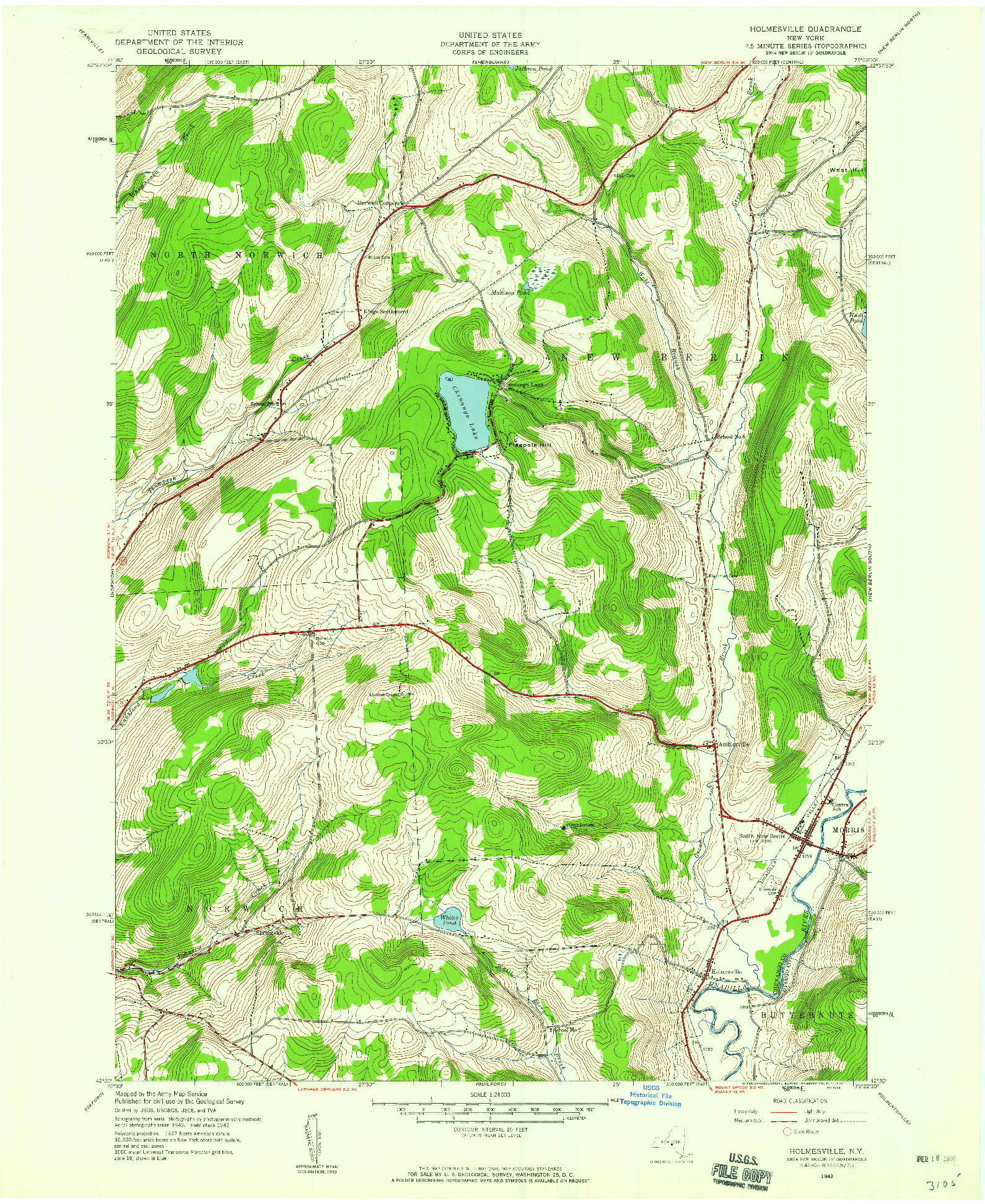 USGS 1:24000-SCALE QUADRANGLE FOR HOLMESVILLE, NY 1943