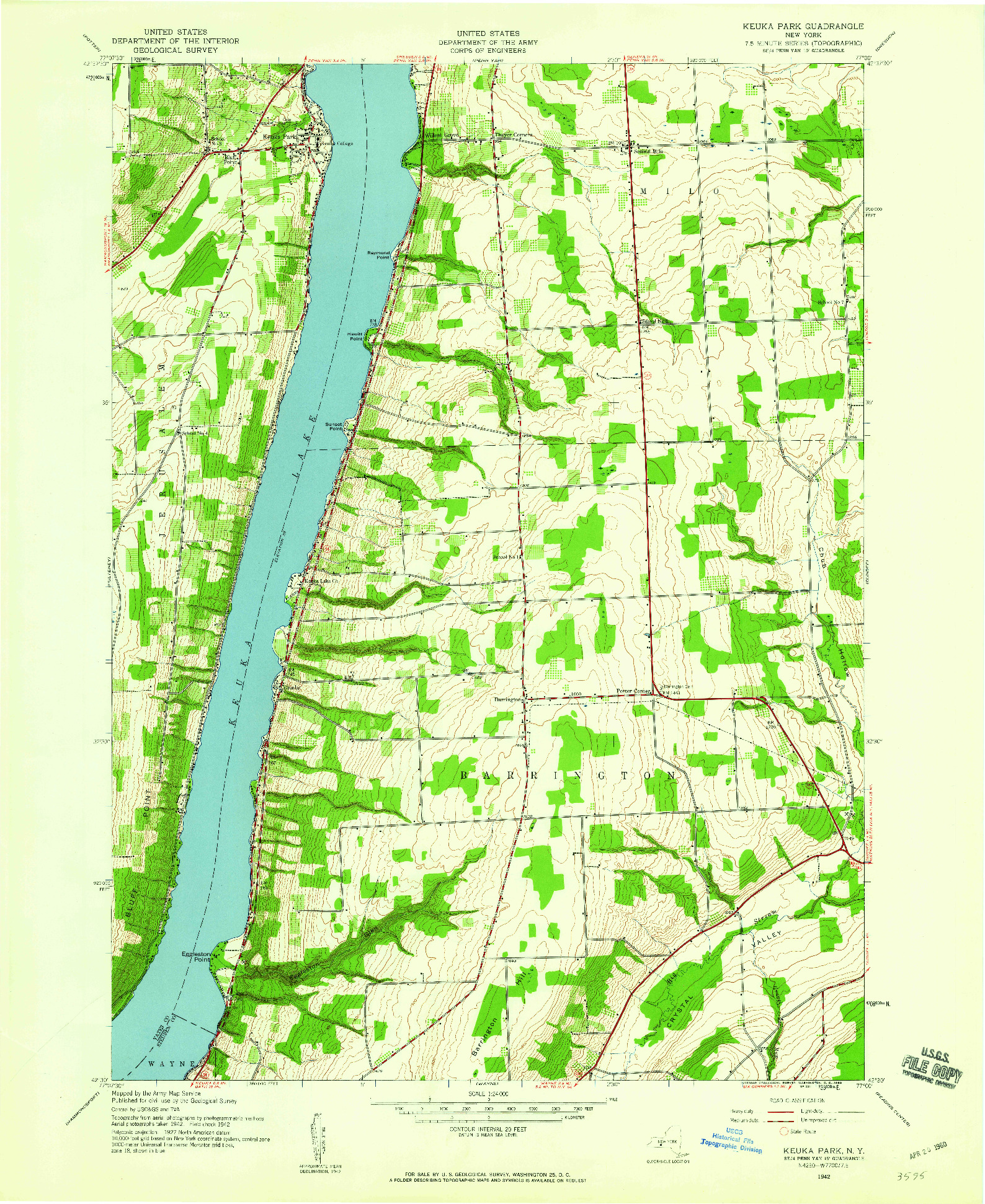 USGS 1:24000-SCALE QUADRANGLE FOR KEUKA PARK, NY 1942