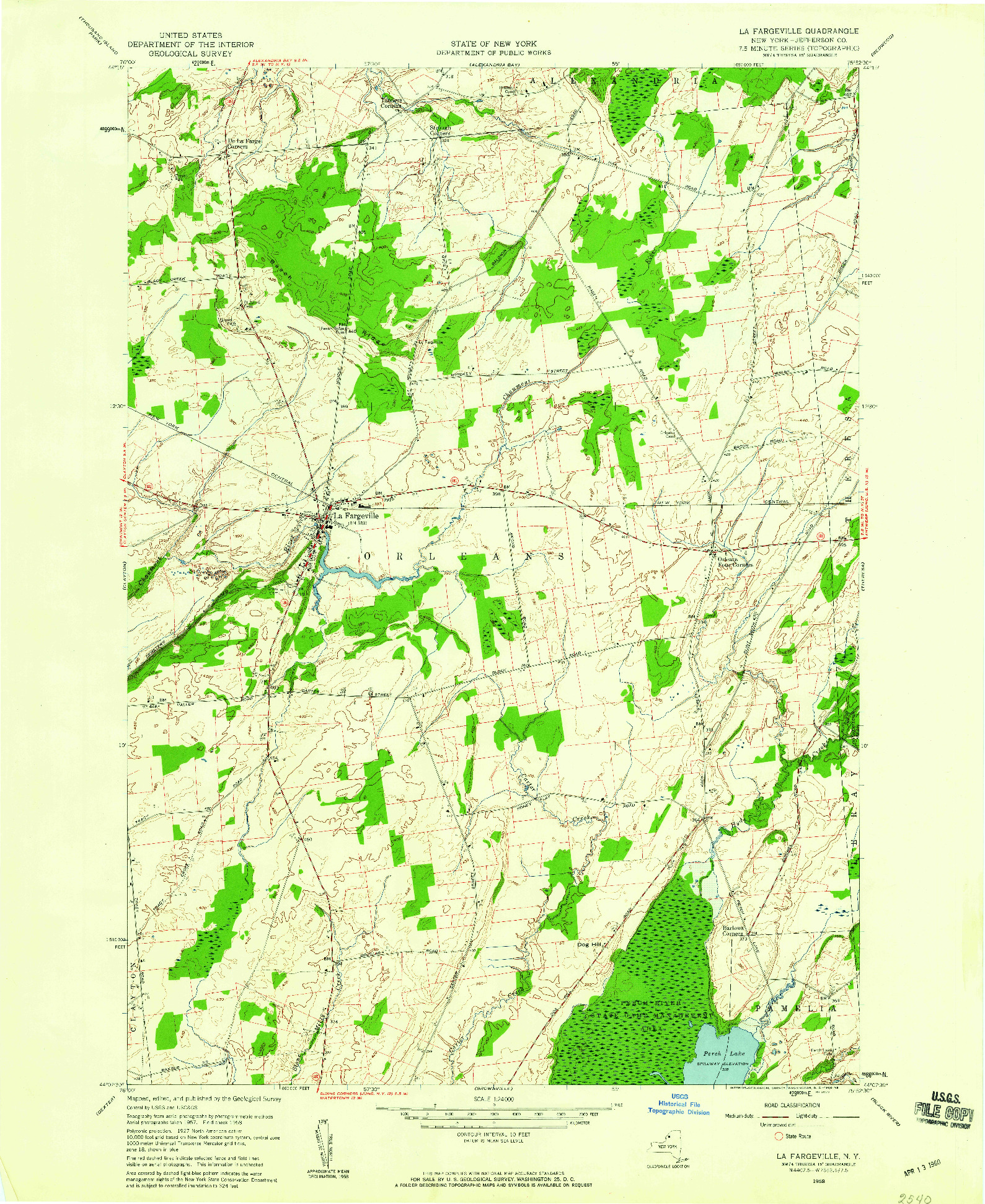 USGS 1:24000-SCALE QUADRANGLE FOR LA FARGEVILLE, NY 1958