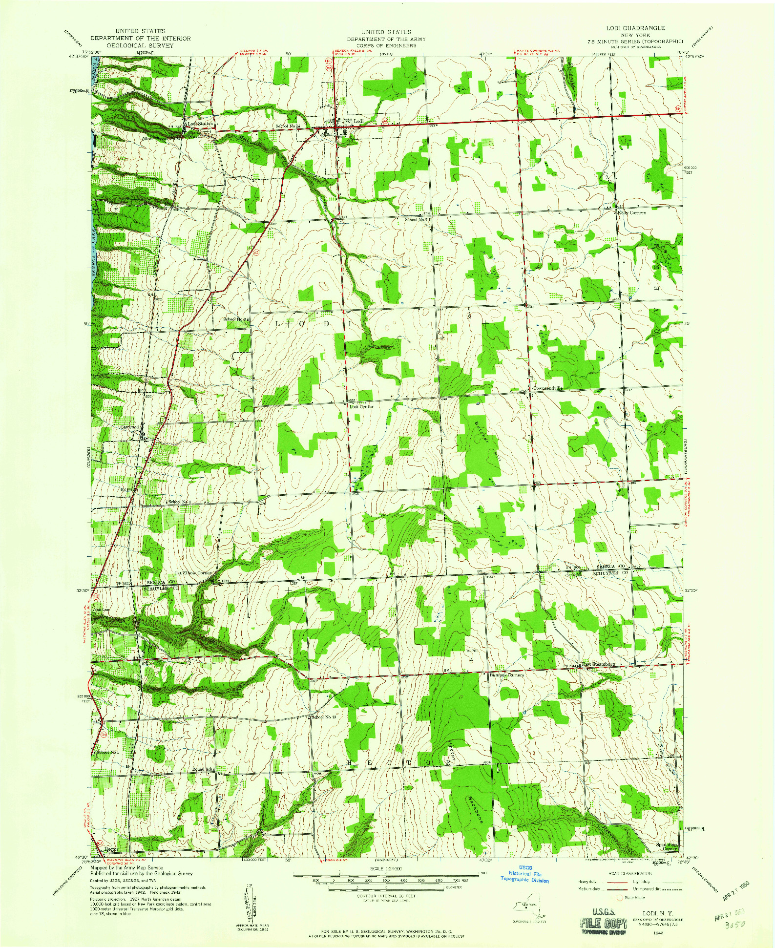 USGS 1:24000-SCALE QUADRANGLE FOR LODI, NY 1942