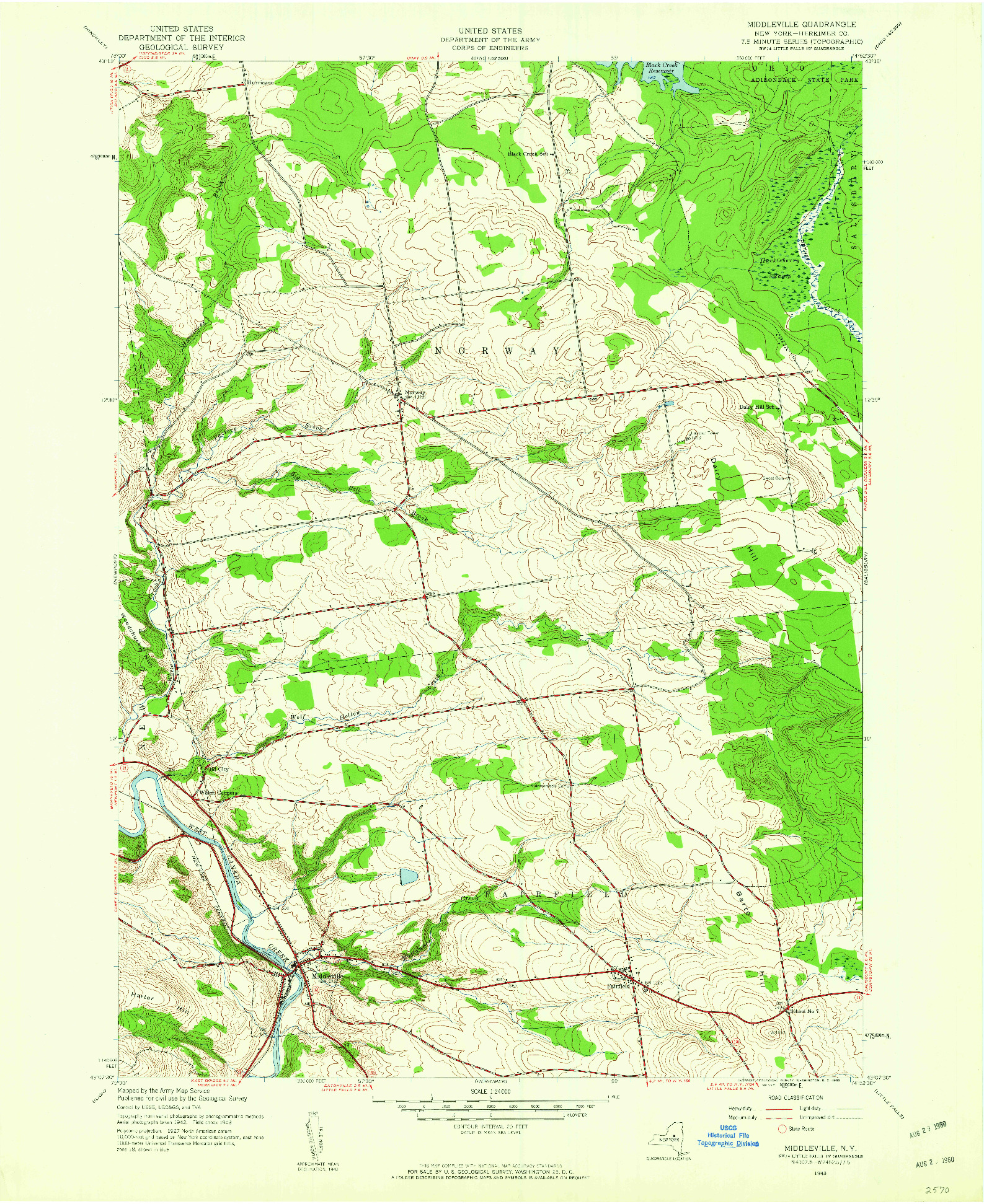 USGS 1:24000-SCALE QUADRANGLE FOR MIDDLEVILLE, NY 1943