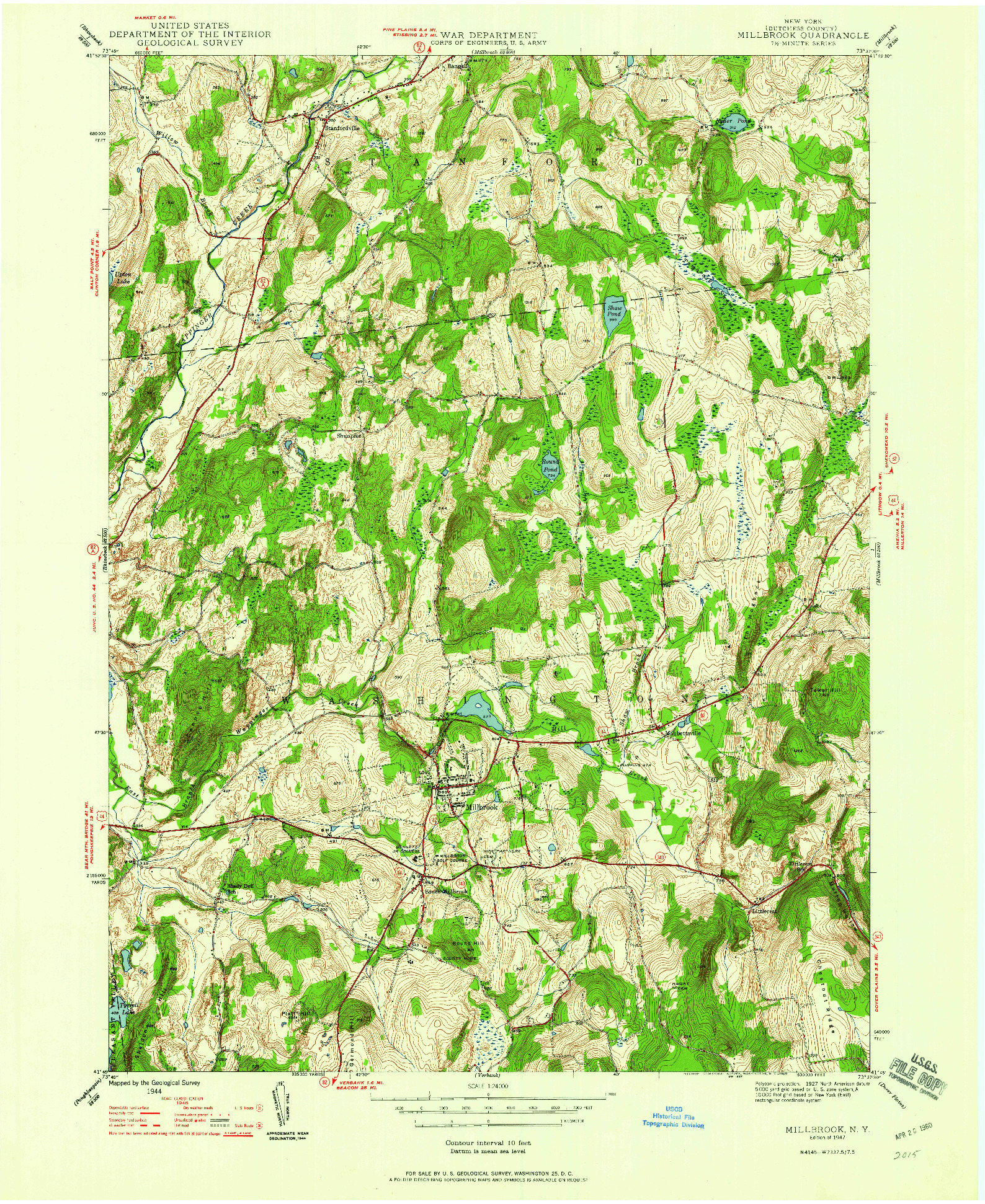 USGS 1:24000-SCALE QUADRANGLE FOR MILLBROOK, NY 1947