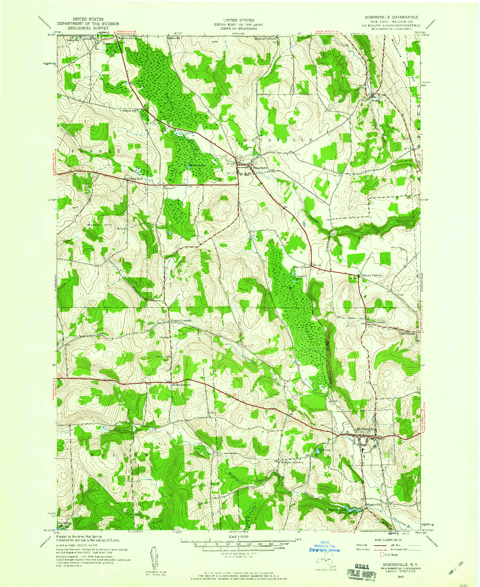 USGS 1:24000-SCALE QUADRANGLE FOR MORRISVILLE, NY 1943