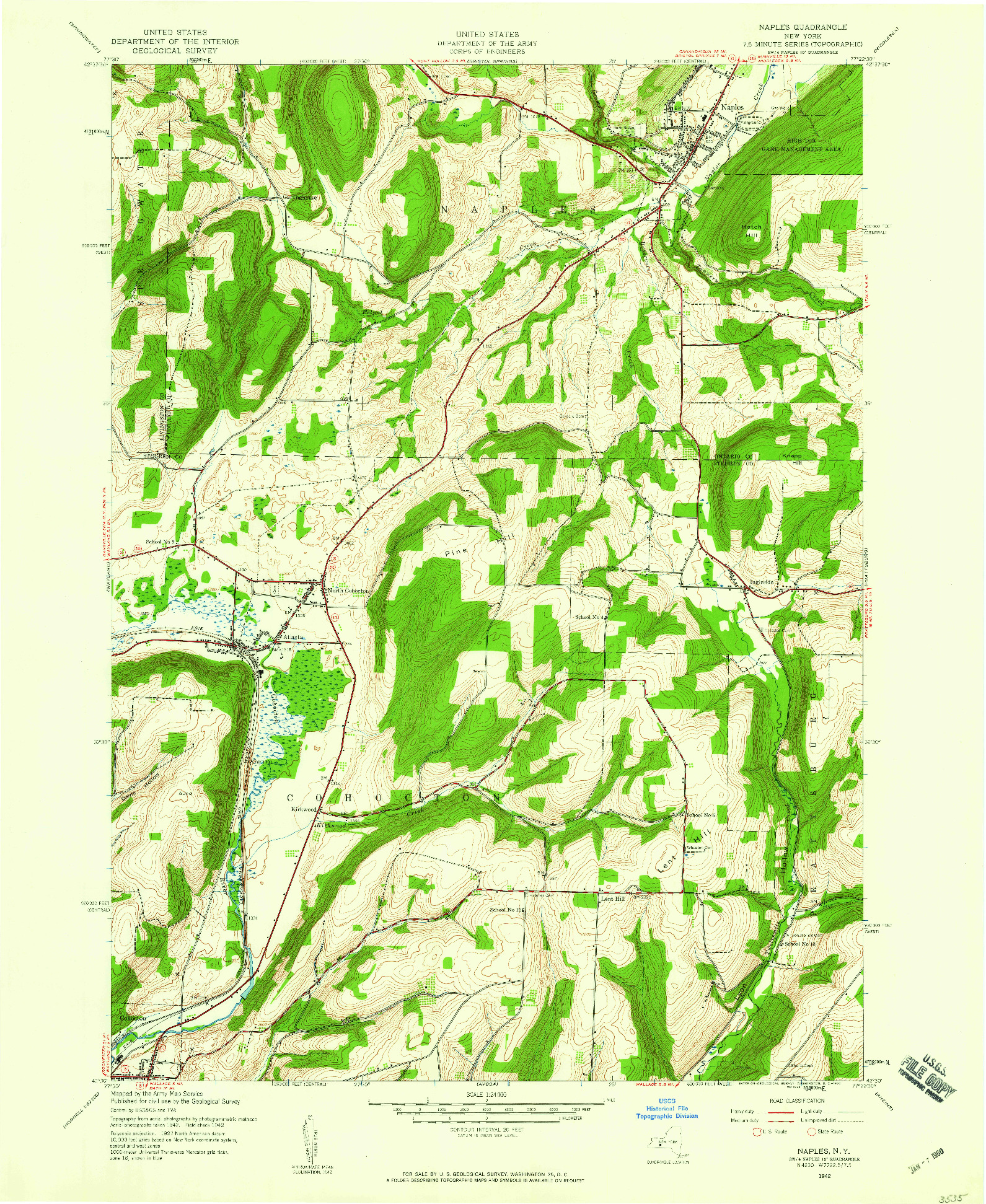 USGS 1:24000-SCALE QUADRANGLE FOR NAPLES, NY 1942