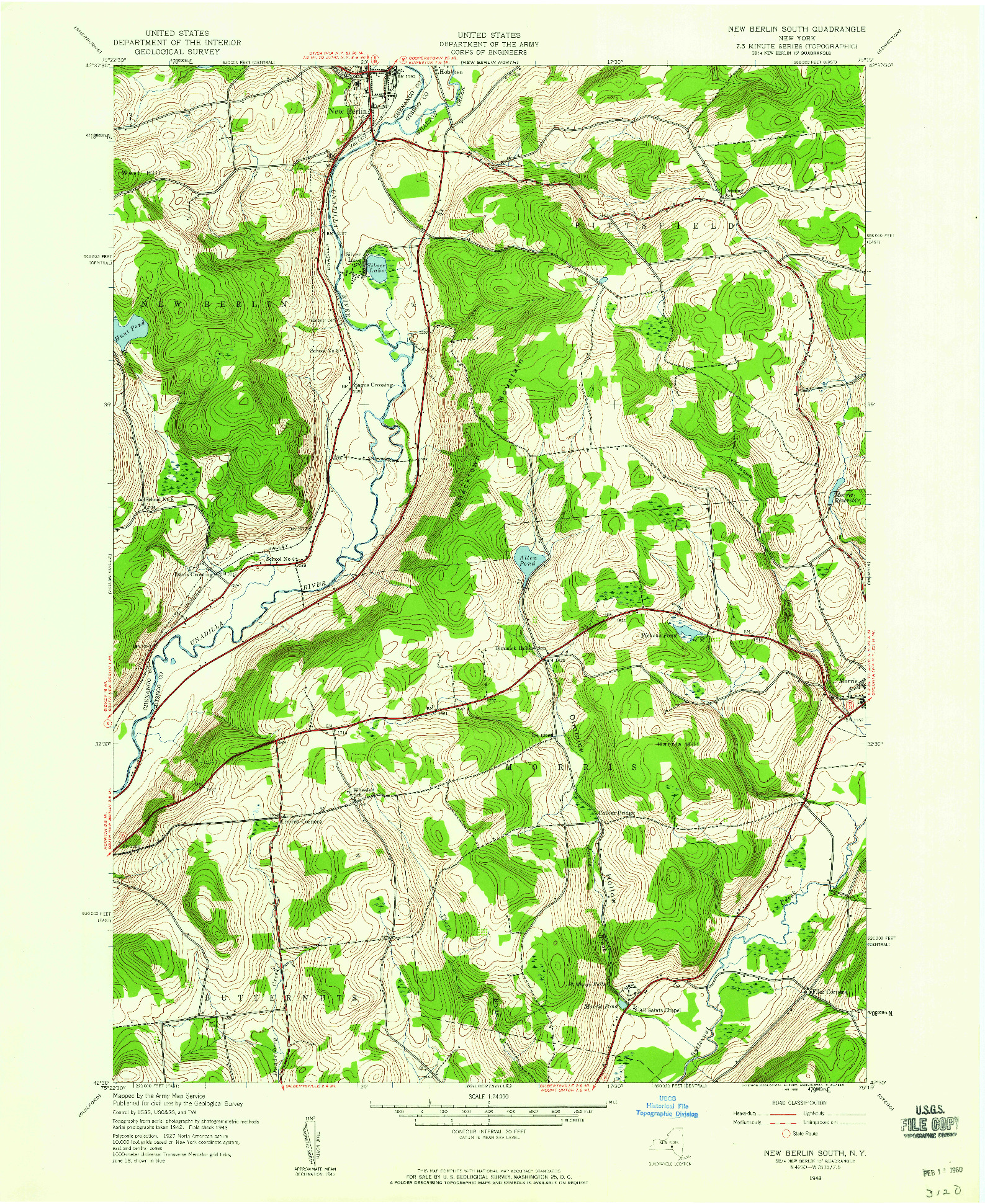 USGS 1:24000-SCALE QUADRANGLE FOR NEW BERLIN SOUTH, NY 1943