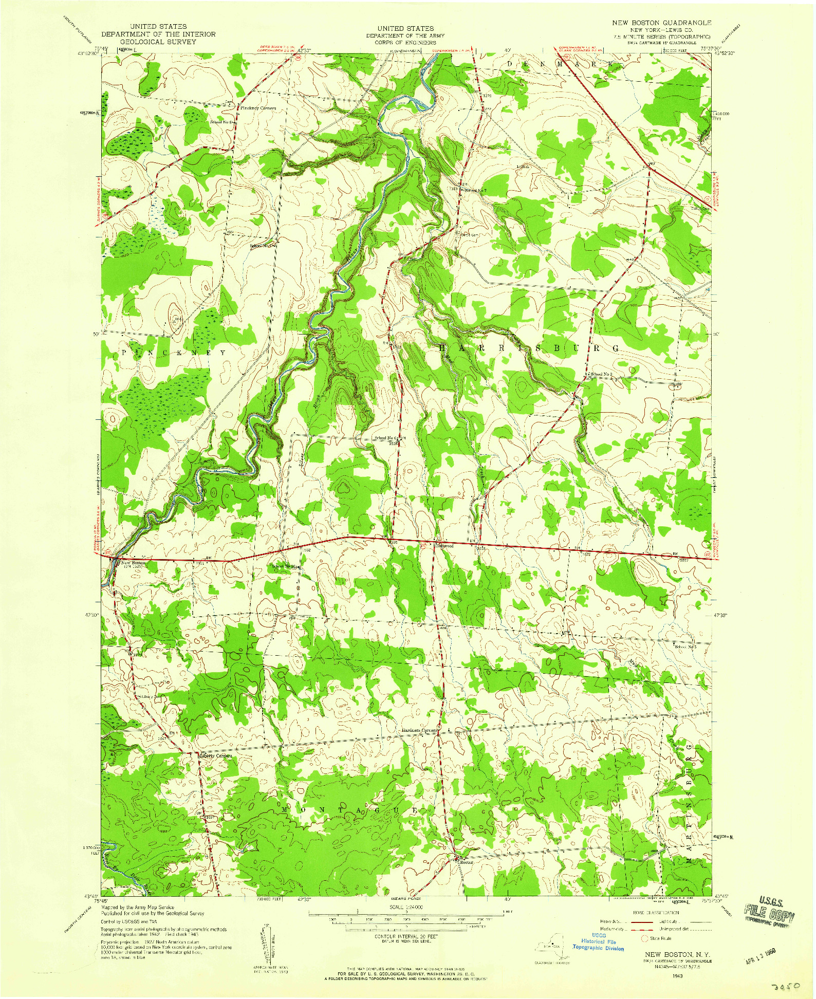 USGS 1:24000-SCALE QUADRANGLE FOR NEW BOSTON, NY 1943