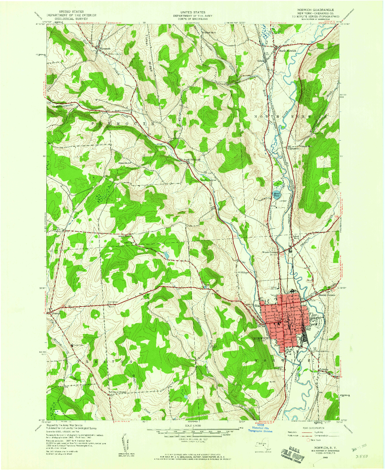 USGS 1:24000-SCALE QUADRANGLE FOR NORWICH, NY 1943
