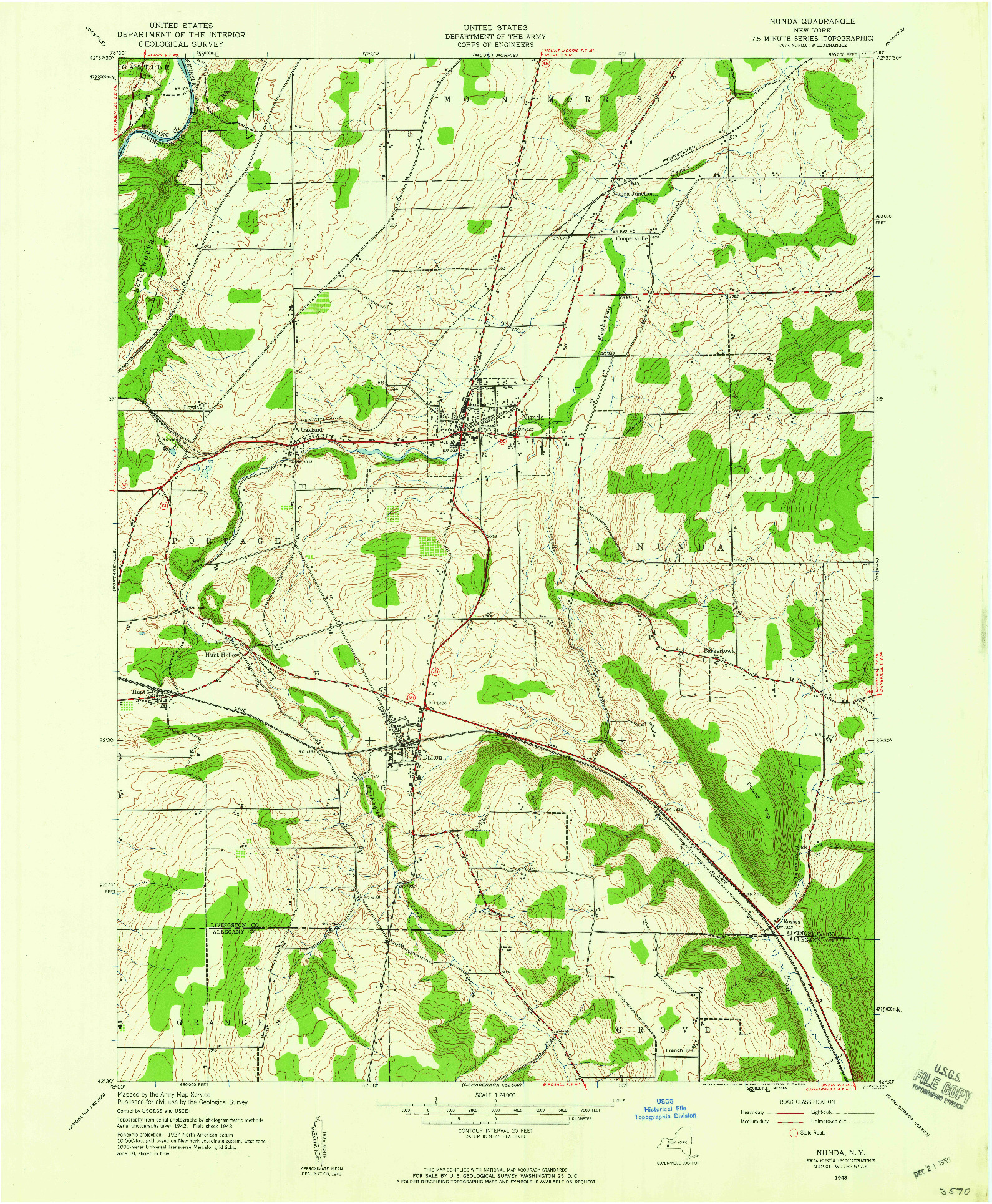USGS 1:24000-SCALE QUADRANGLE FOR NUNDA, NY 1943