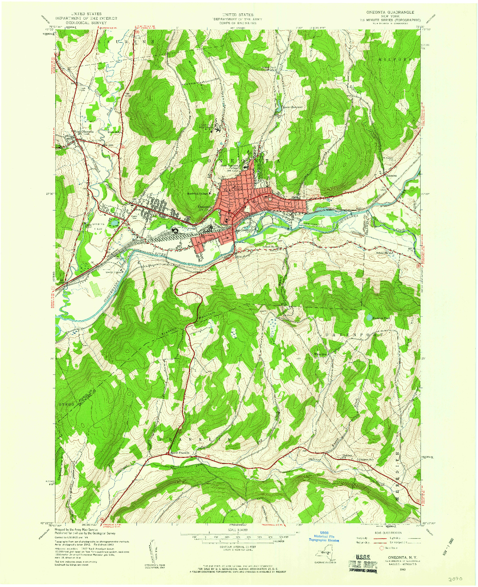 USGS 1:24000-SCALE QUADRANGLE FOR ONEONTA, NY 1943