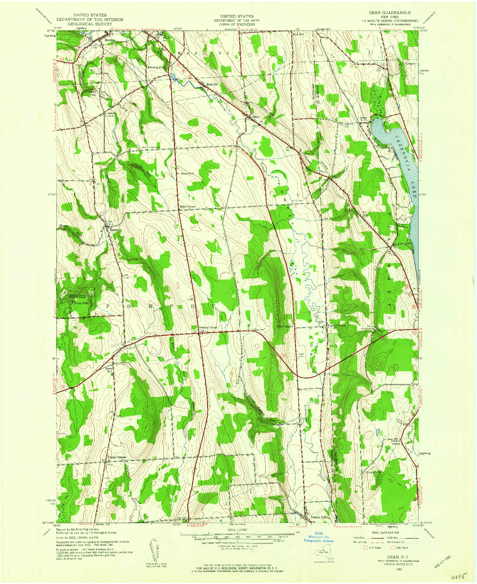 USGS 1:24000-SCALE QUADRANGLE FOR ORAN, NY 1943