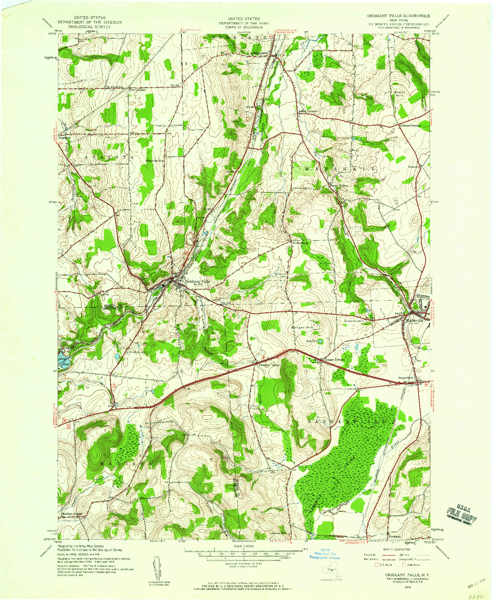 USGS 1:24000-SCALE QUADRANGLE FOR ORISKANY FALLS, NY 1943