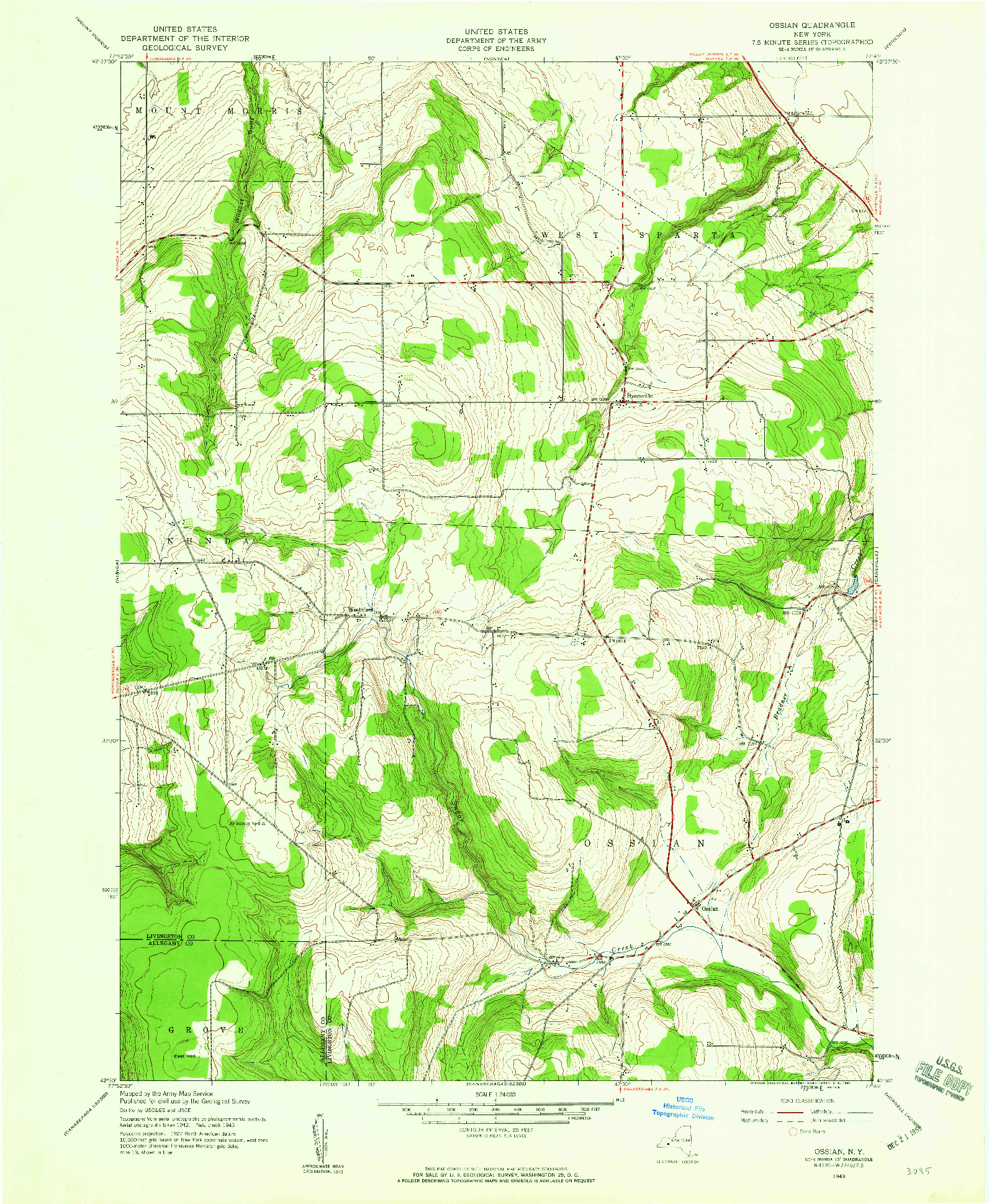 USGS 1:24000-SCALE QUADRANGLE FOR OSSIAN, NY 1943