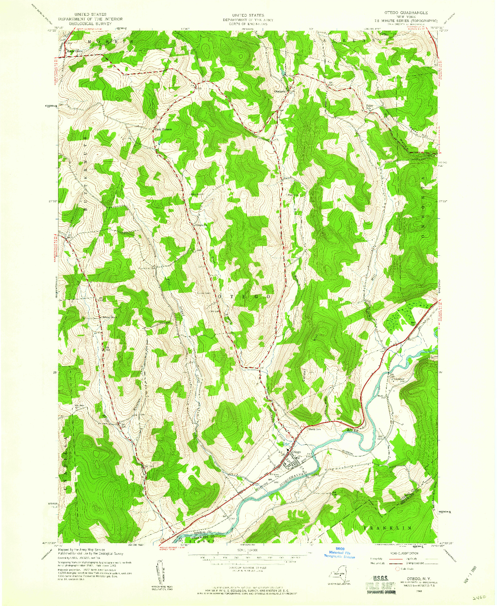 USGS 1:24000-SCALE QUADRANGLE FOR OTEGO, NY 1943