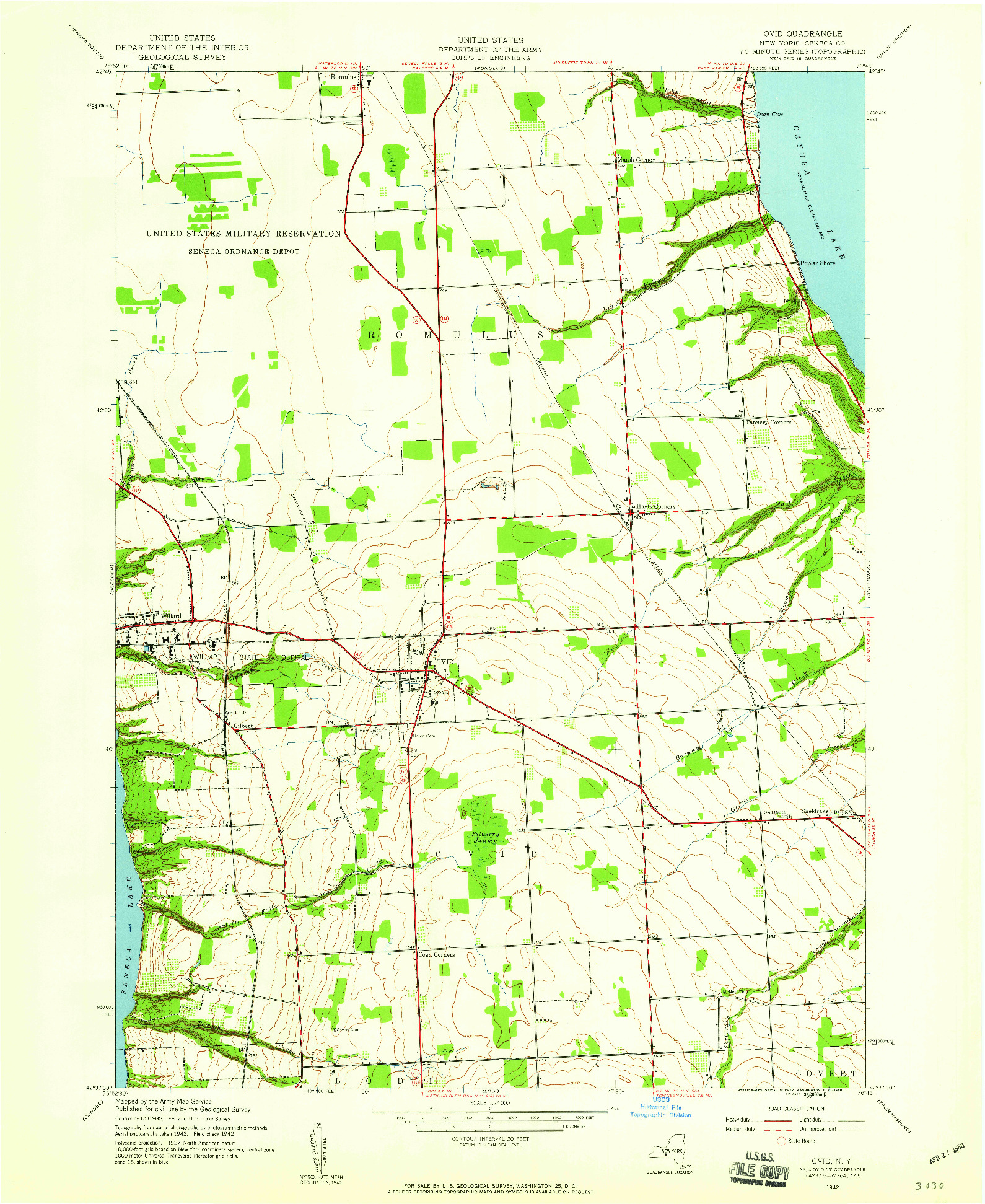 USGS 1:24000-SCALE QUADRANGLE FOR OVID, NY 1942