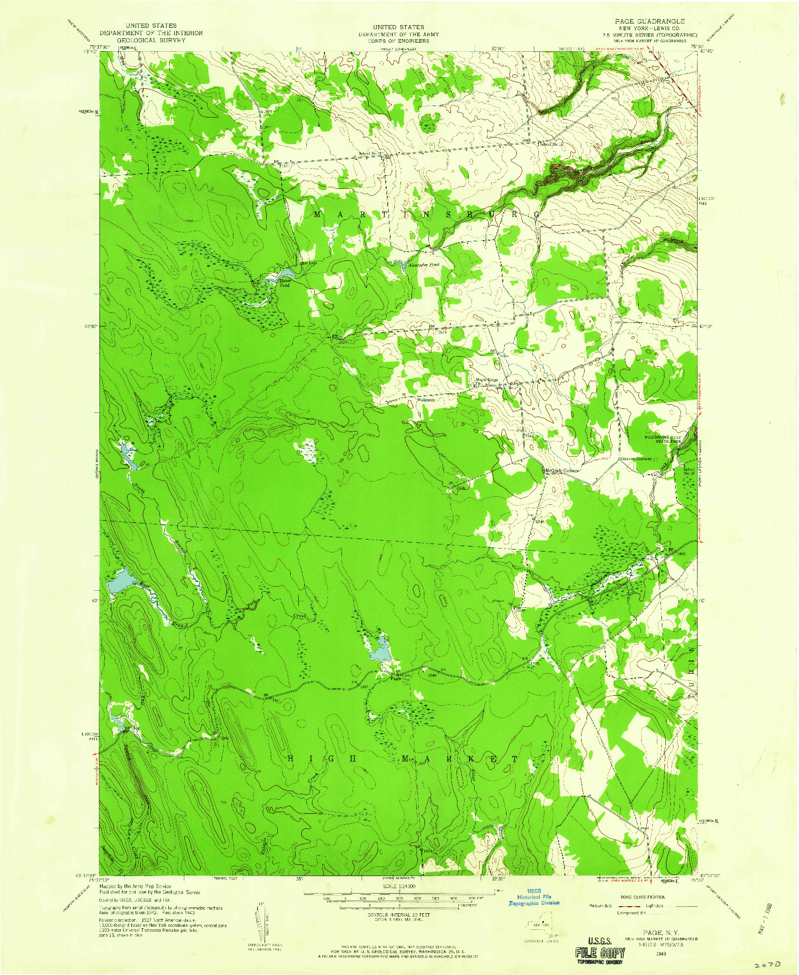 USGS 1:24000-SCALE QUADRANGLE FOR PAGE, NY 1943