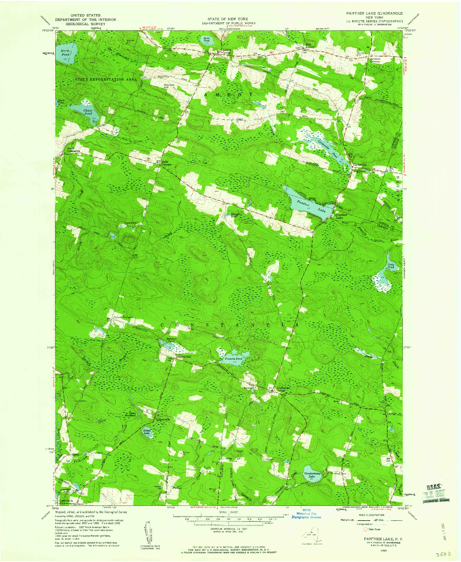 USGS 1:24000-SCALE QUADRANGLE FOR PANTHER LAKE, NY 1959
