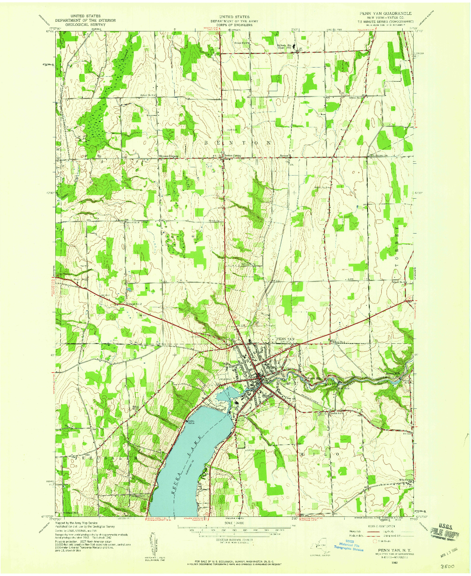 USGS 1:24000-SCALE QUADRANGLE FOR PENN YAN, NY 1942