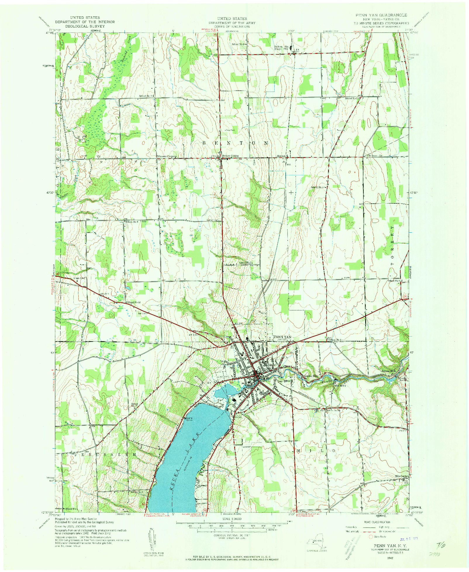 USGS 1:24000-SCALE QUADRANGLE FOR PENN YAN, NY 1942