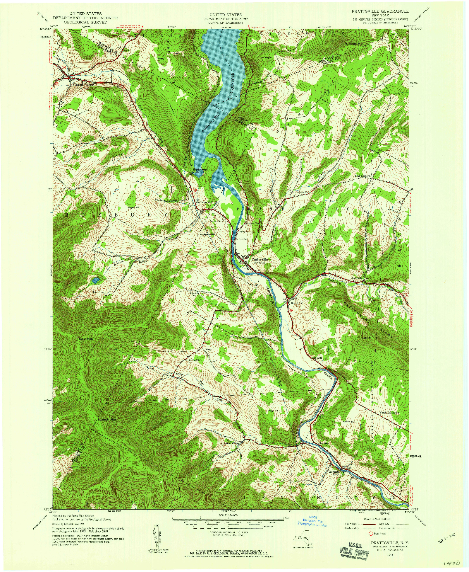 USGS 1:24000-SCALE QUADRANGLE FOR PRATTSVILLE, NY 1945