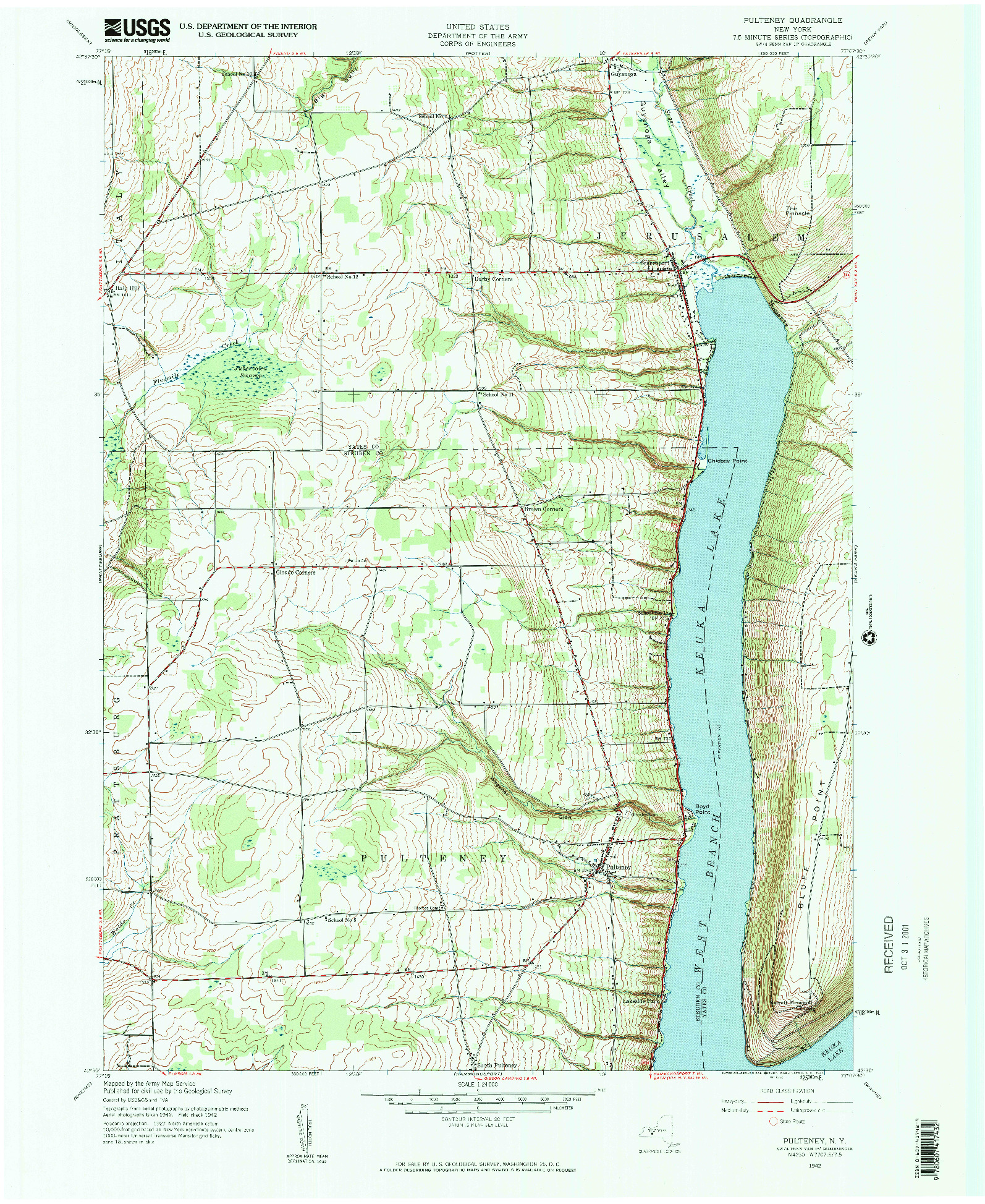 USGS 1:24000-SCALE QUADRANGLE FOR PULTENEY, NY 1942