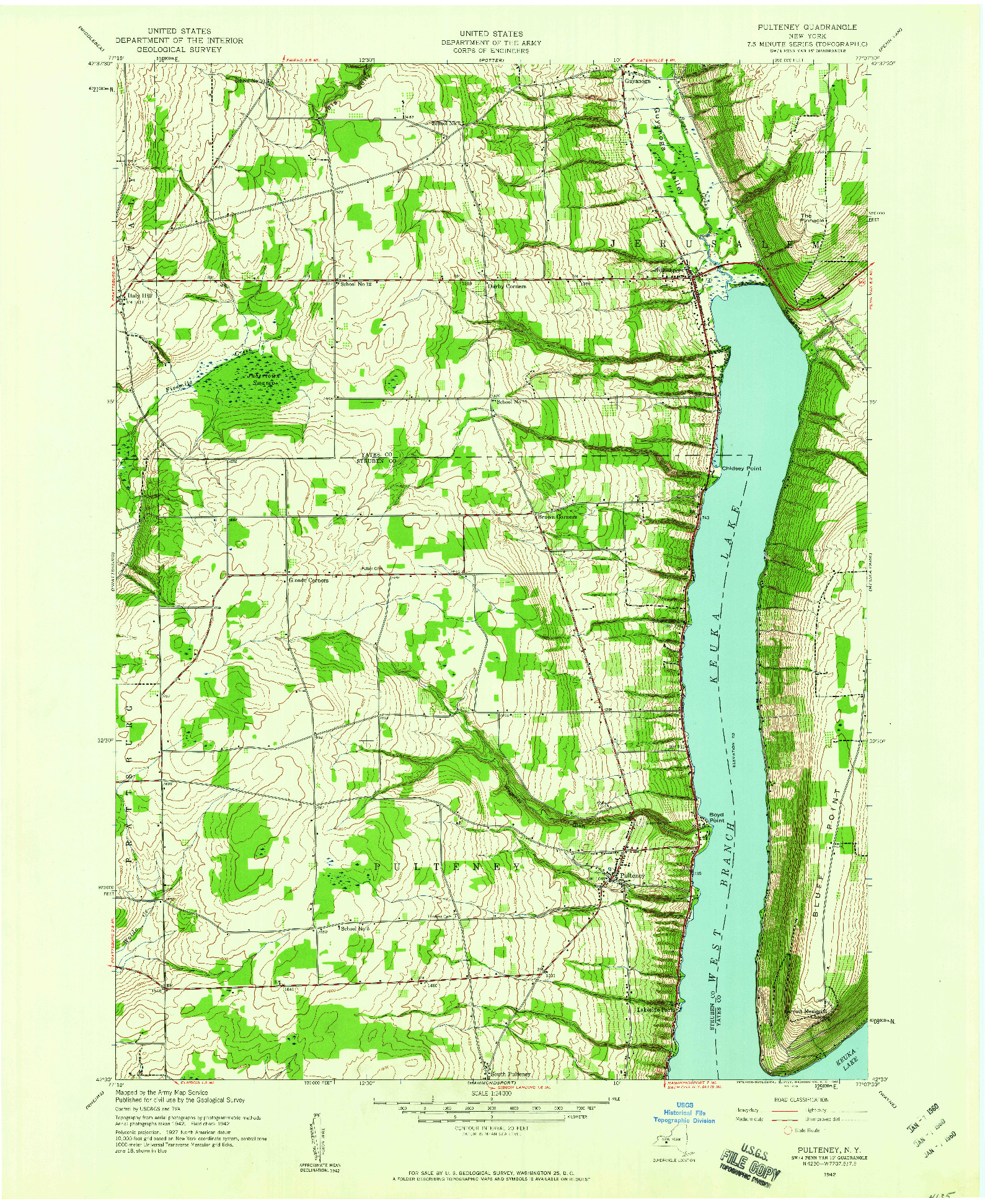 USGS 1:24000-SCALE QUADRANGLE FOR PULTENEY, NY 1942