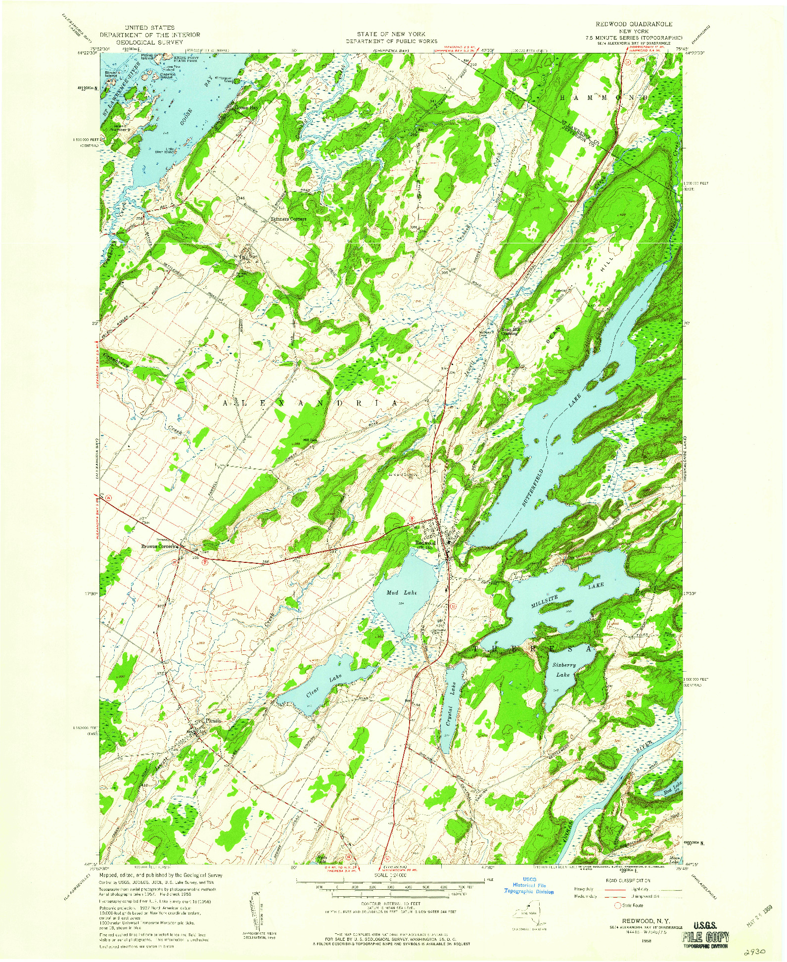 USGS 1:24000-SCALE QUADRANGLE FOR REDWOOD, NY 1958