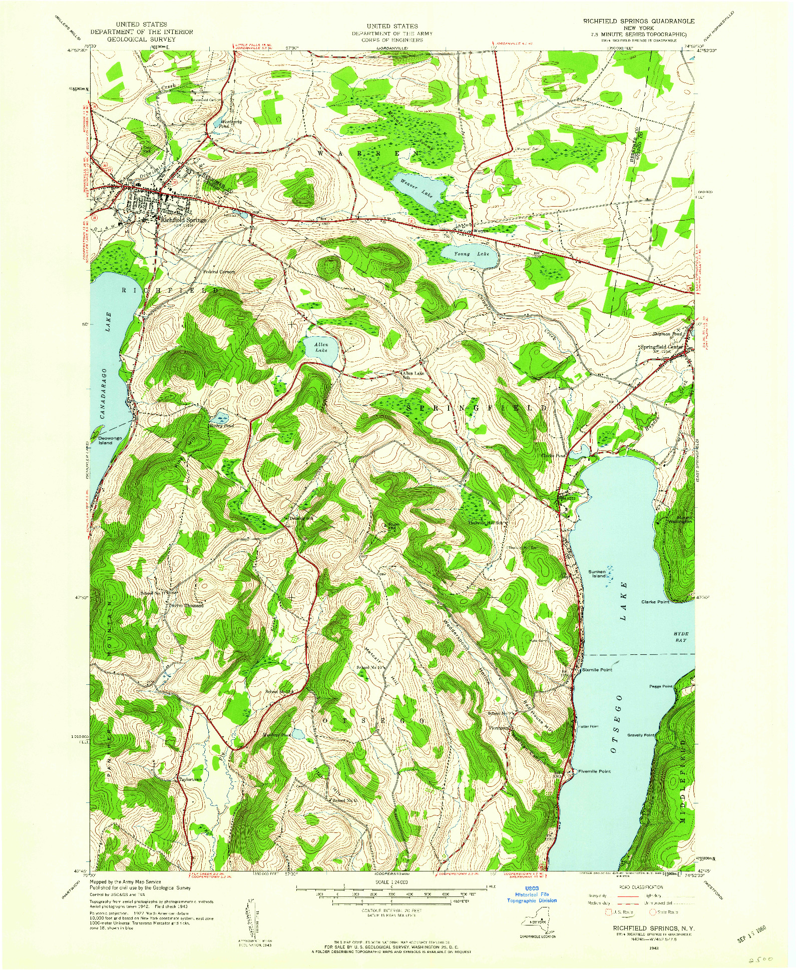 USGS 1:24000-SCALE QUADRANGLE FOR RICHFIELD SPRINGS, NY 1943