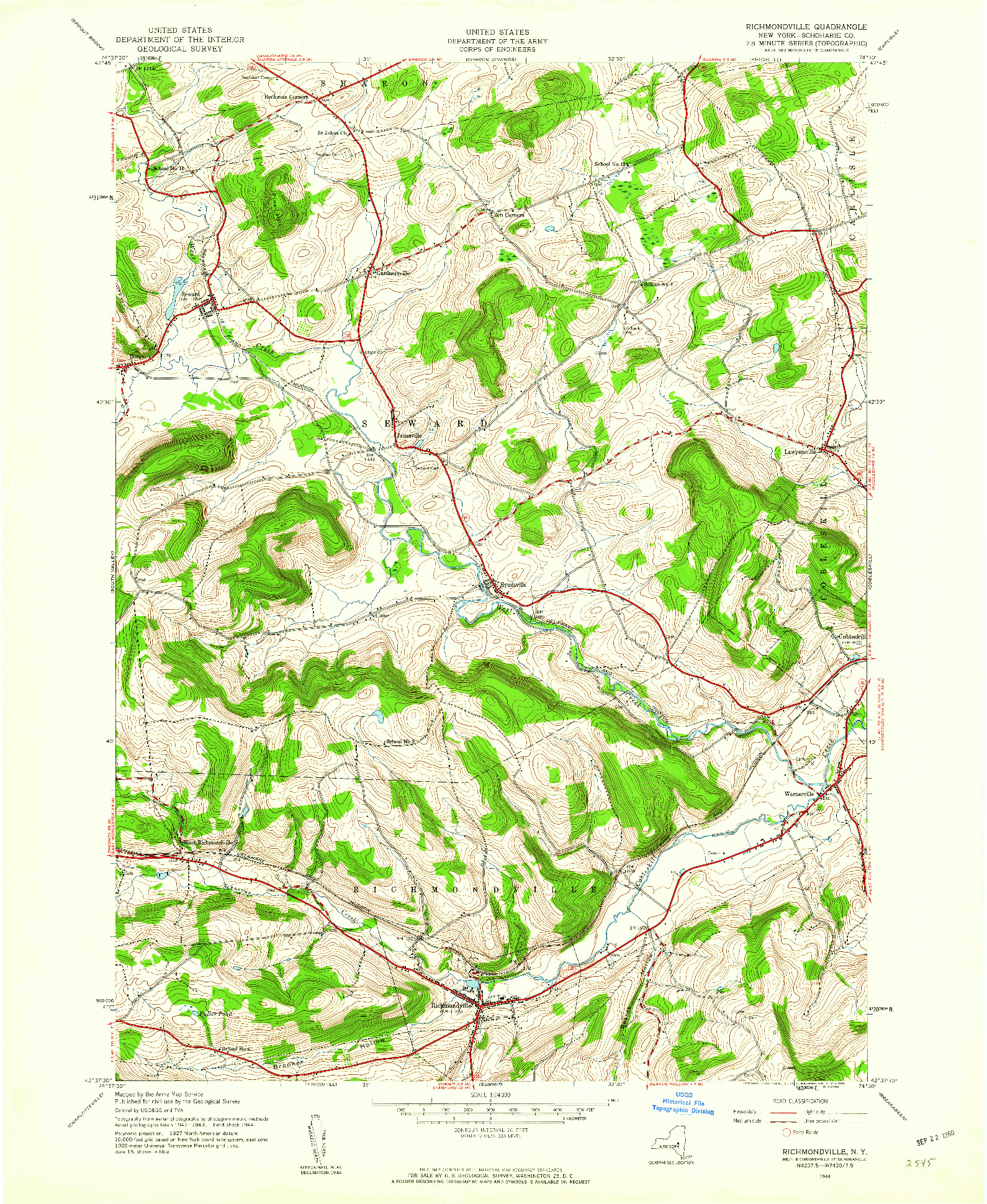 USGS 1:24000-SCALE QUADRANGLE FOR RICHMONDVILLE, NY 1944