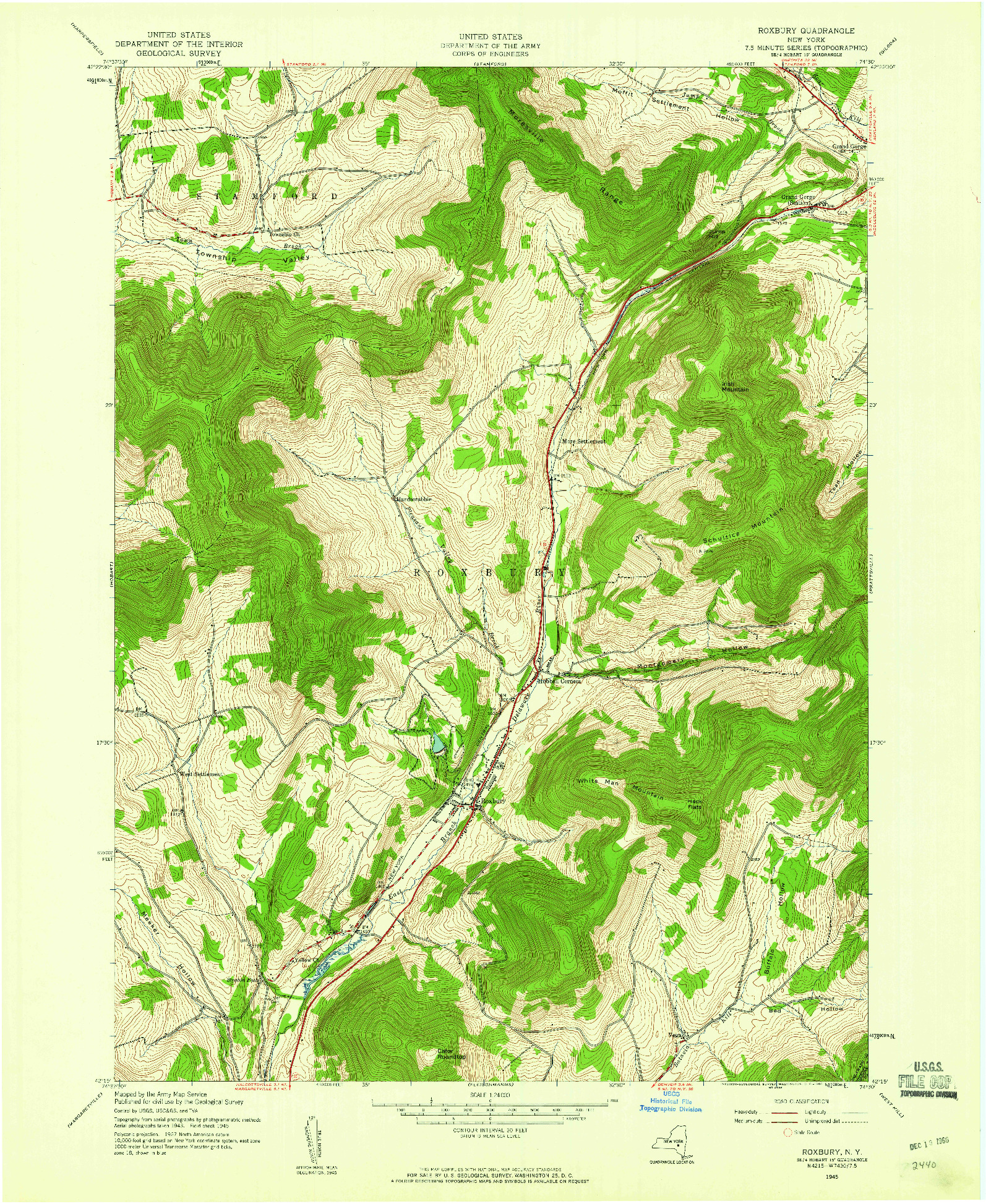 USGS 1:24000-SCALE QUADRANGLE FOR ROXBURY, NY 1945