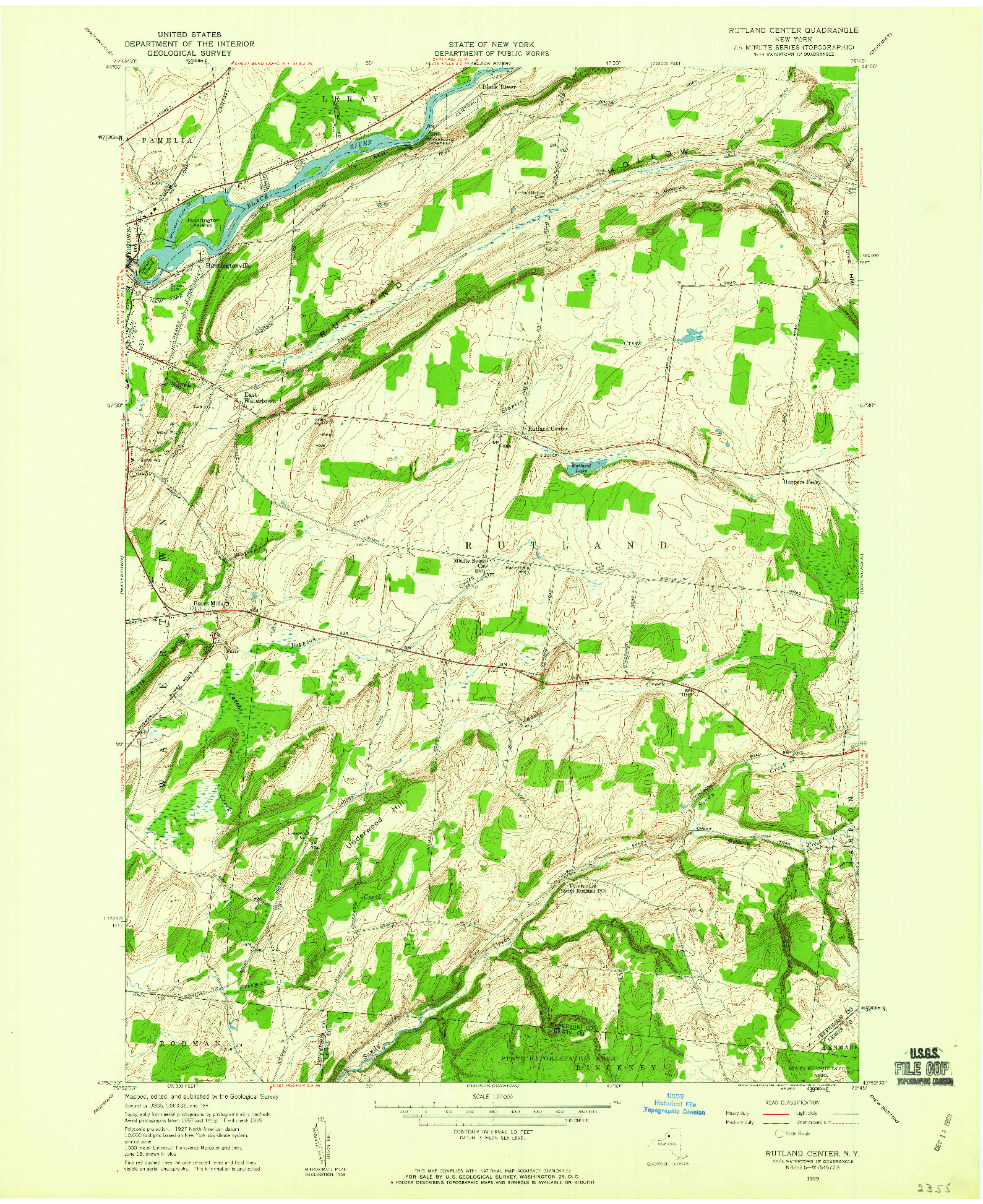 USGS 1:24000-SCALE QUADRANGLE FOR RUTLAND CENTER, NY 1959