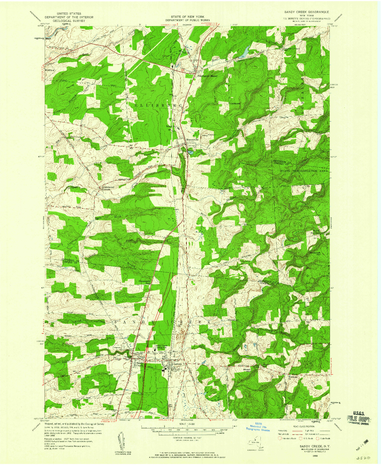 USGS 1:24000-SCALE QUADRANGLE FOR SANDY CREEK, NY 1958