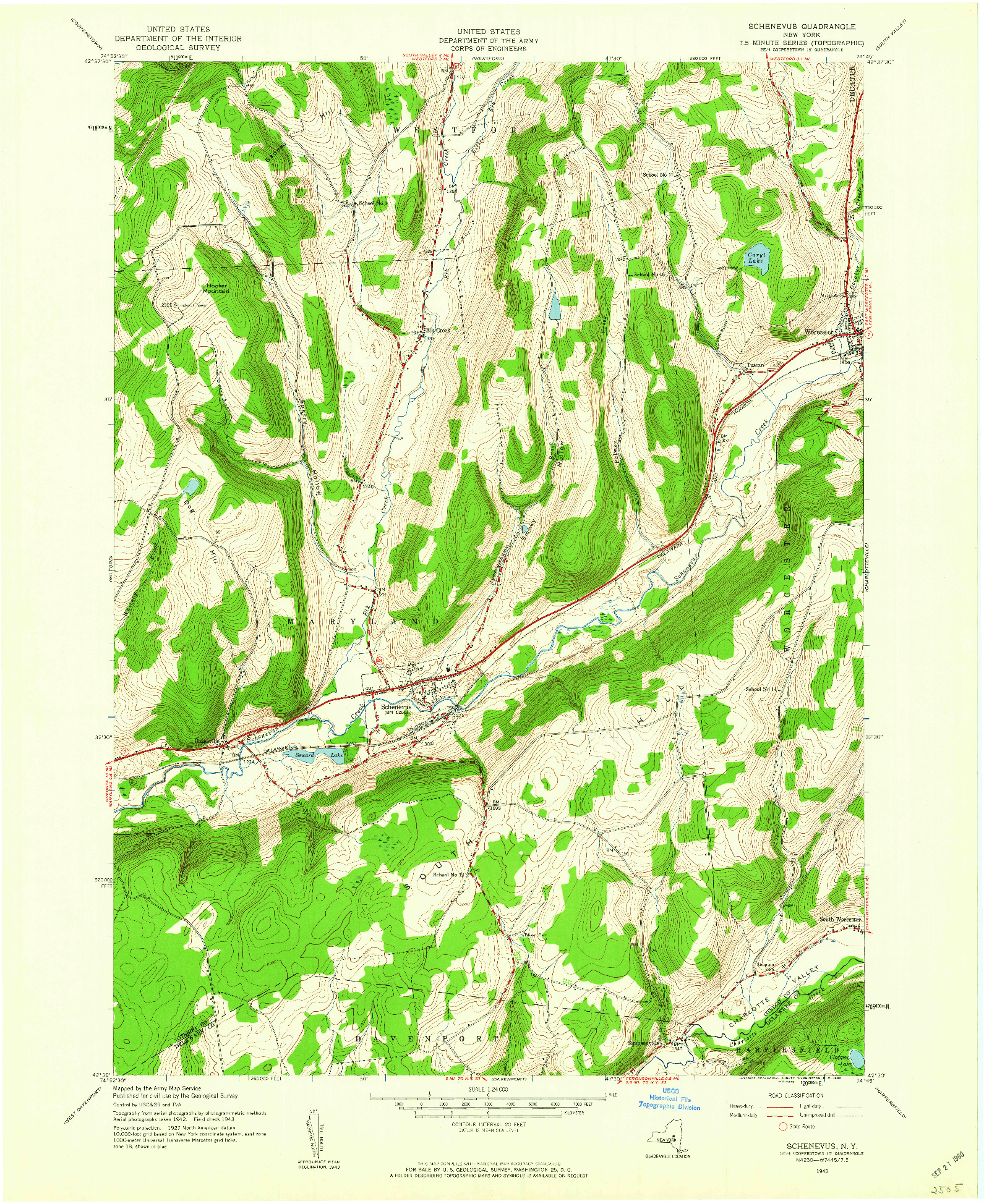 USGS 1:24000-SCALE QUADRANGLE FOR SCHENEVUS, NY 1943