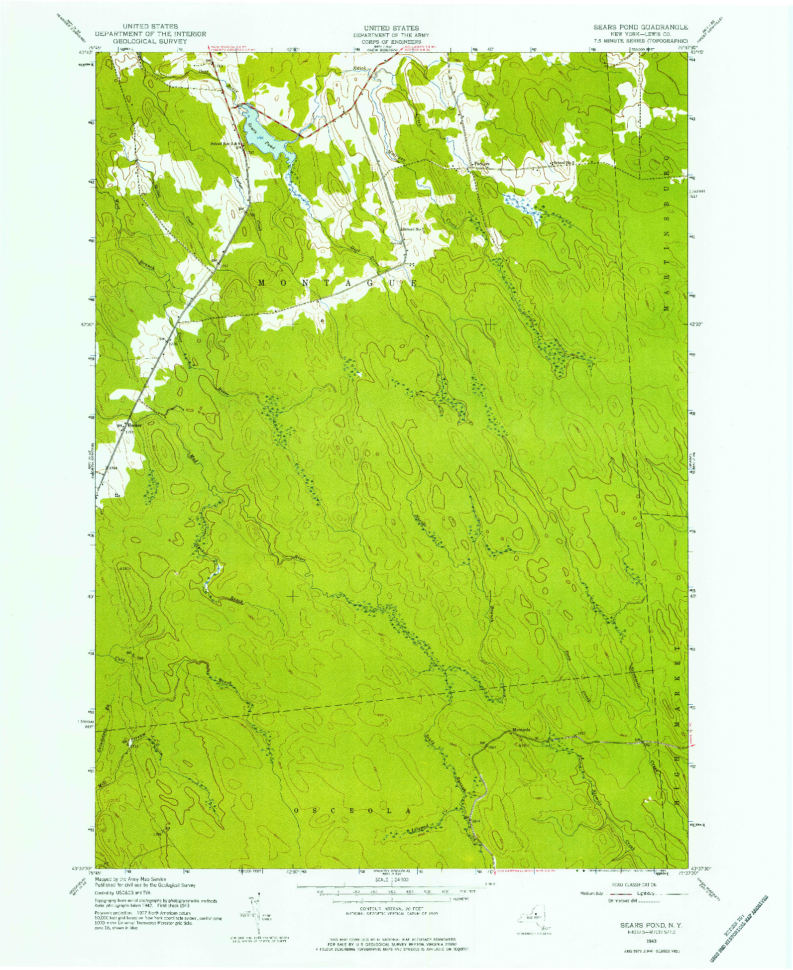 USGS 1:24000-SCALE QUADRANGLE FOR SEARS POND, NY 1943