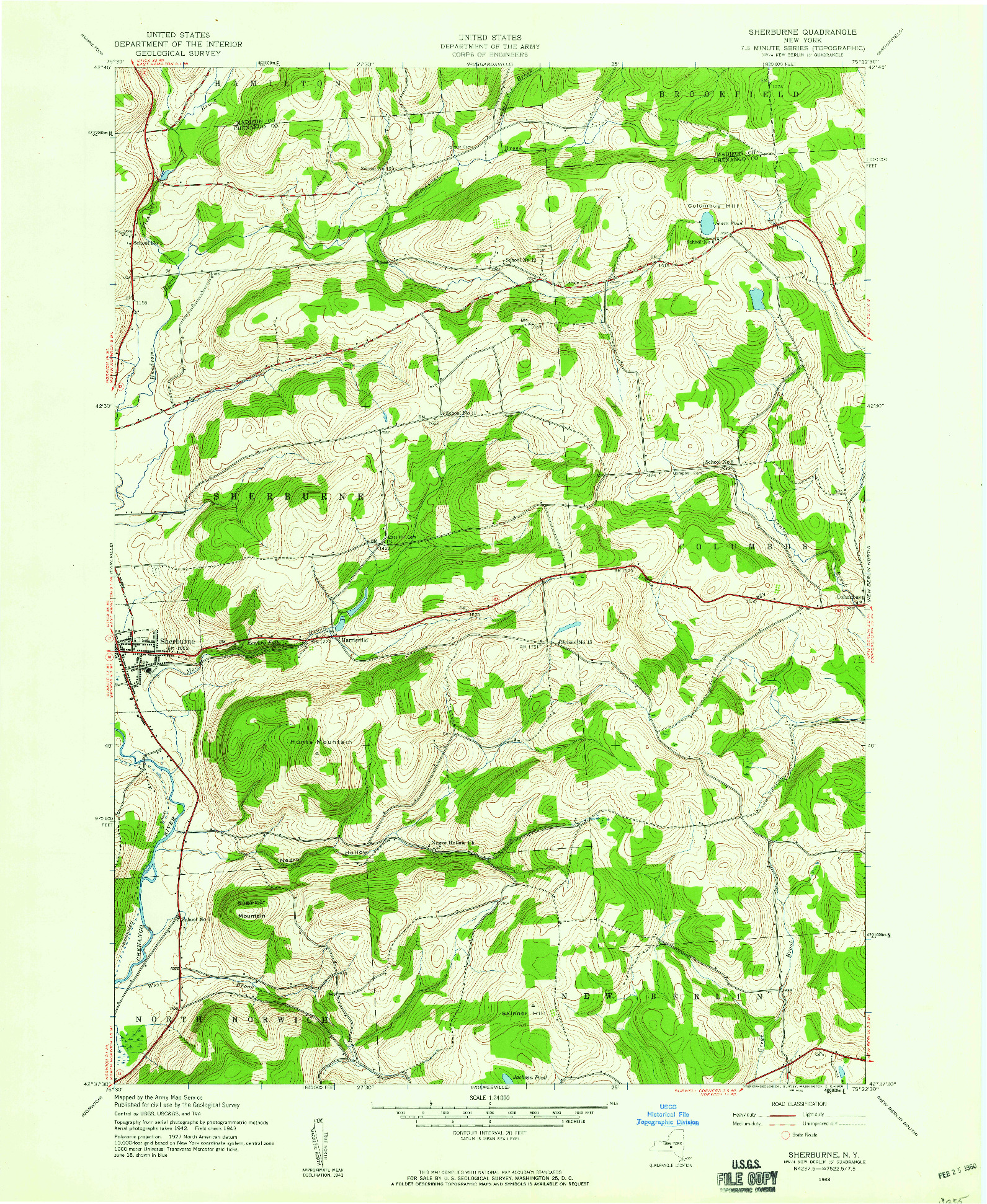 USGS 1:24000-SCALE QUADRANGLE FOR SHERBURNE, NY 1943