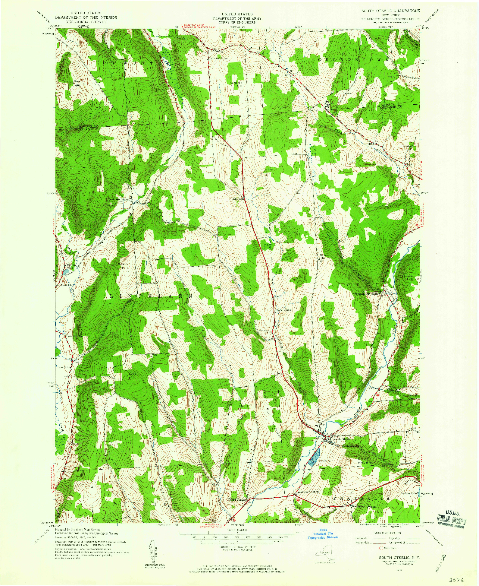 USGS 1:24000-SCALE QUADRANGLE FOR SOUTH OSTELIC, NY 1943